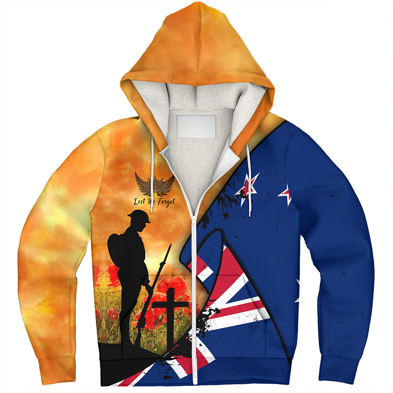 New Zealand Sherpa Hoodie Anzac Day Flag Lest We Forget