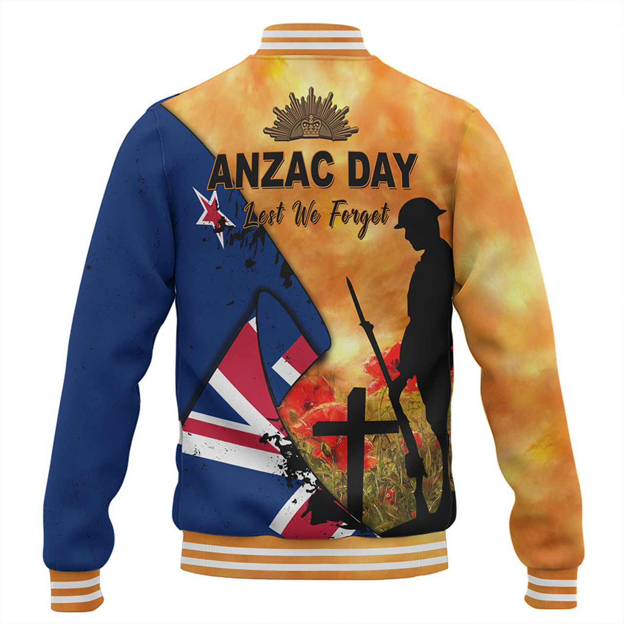 New Zealand Baseball Jacket Anzac Day Flag Lest We Forget