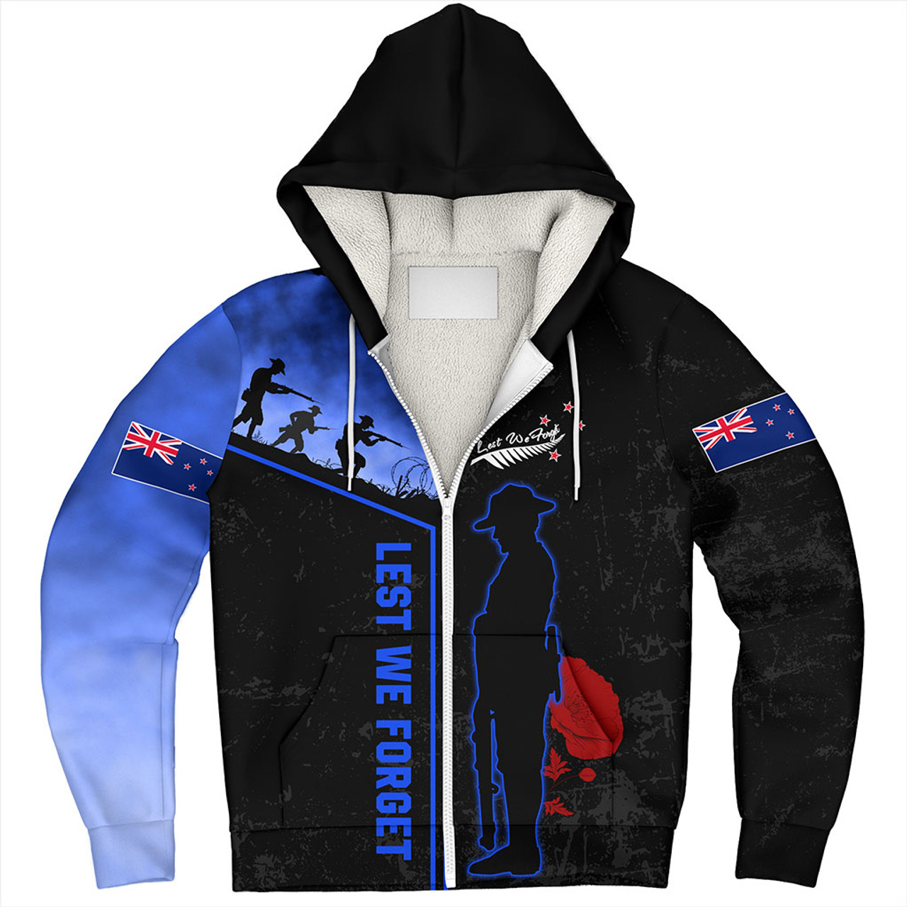 New Zealand Sherpa Hoodie Anzac Day Lest We Forget Poppy Flower Symbol