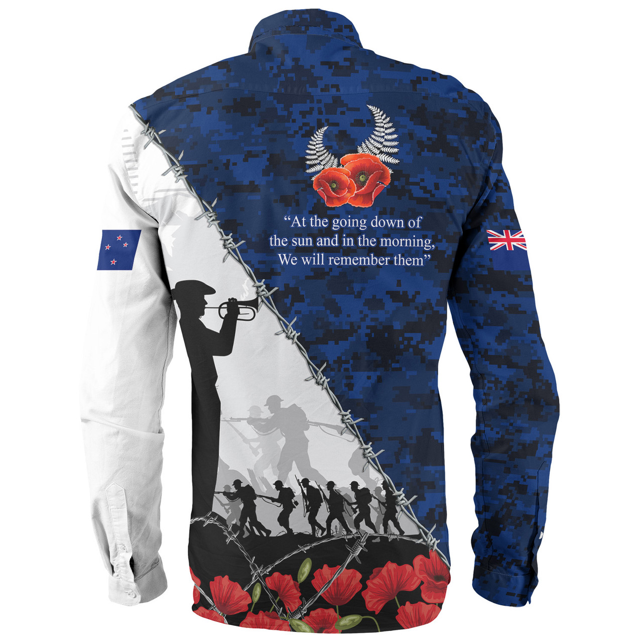 New Zealand Long Sleeve Shirt Anzac Day Poppy Flower And Barbed Wire