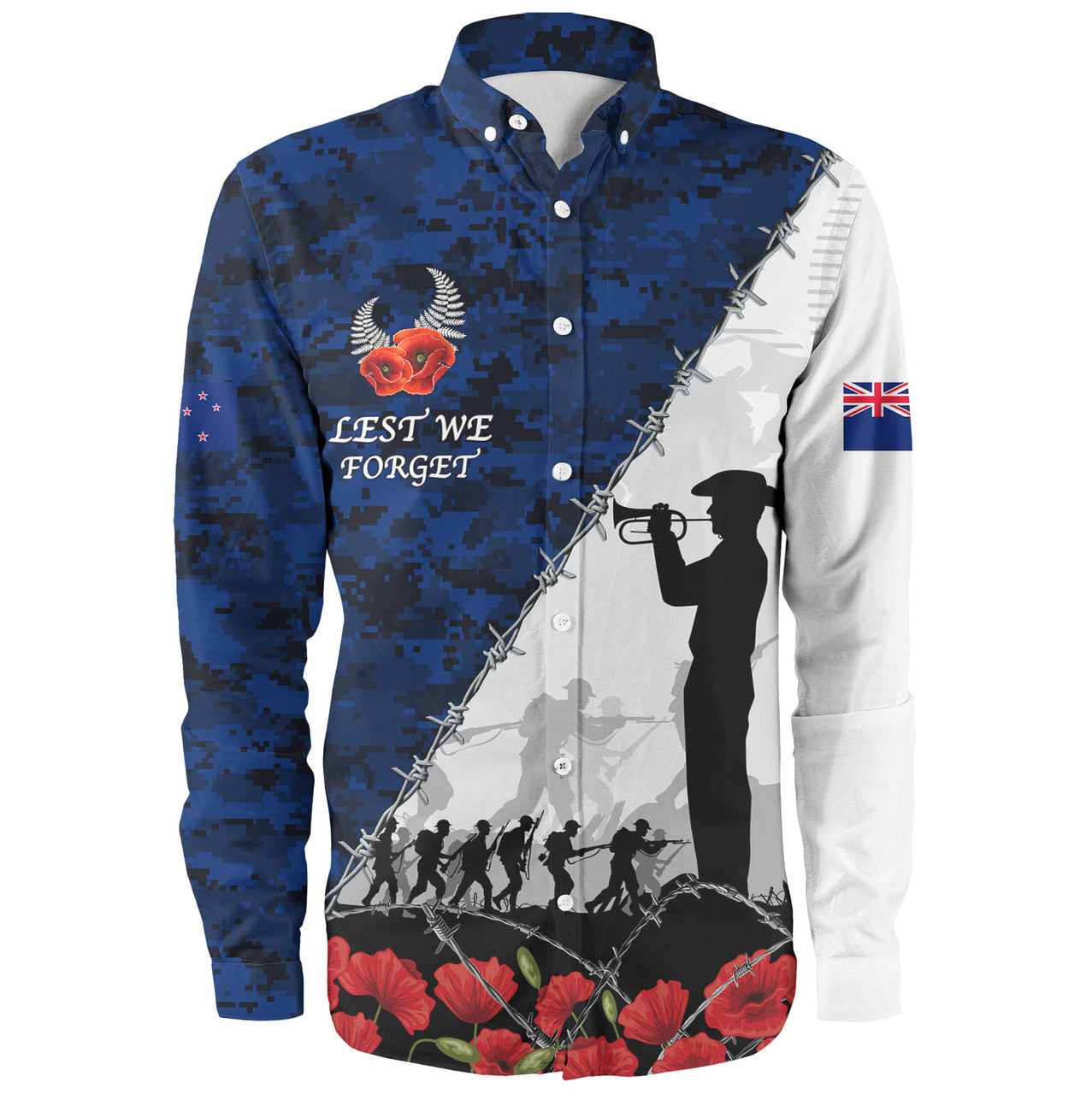 New Zealand Long Sleeve Shirt Anzac Day Poppy Flower And Barbed Wire