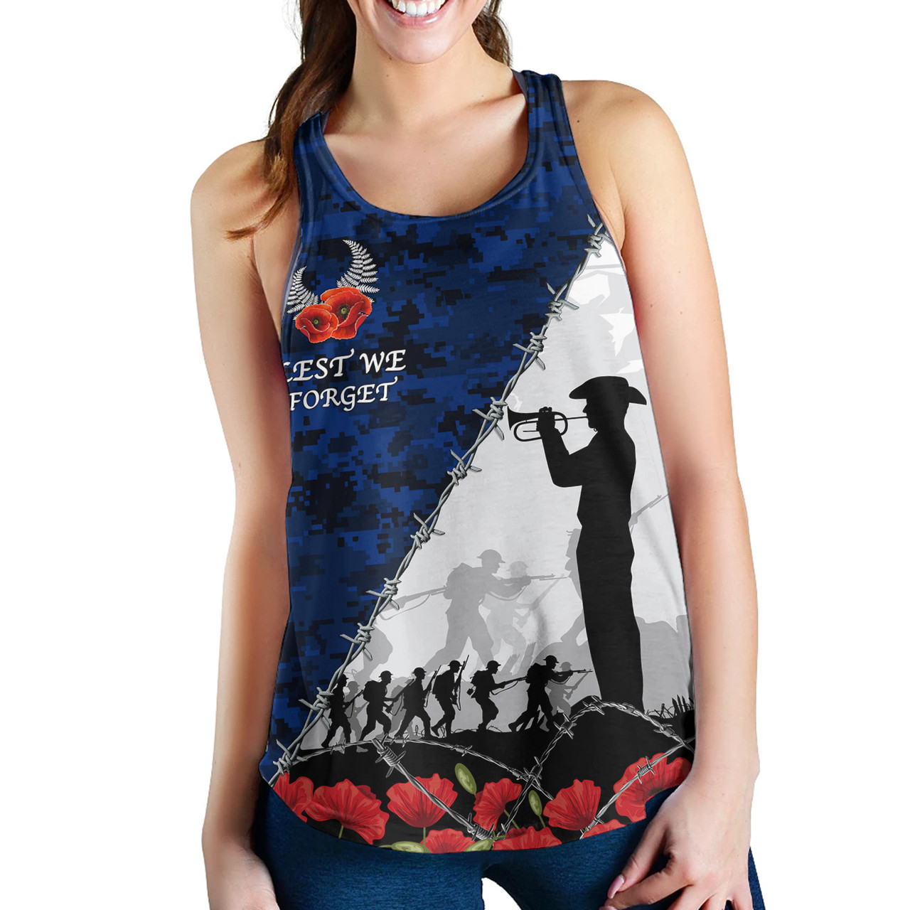 New Zealand Women Tank Anzac Day Poppy Flower And Barbed Wire