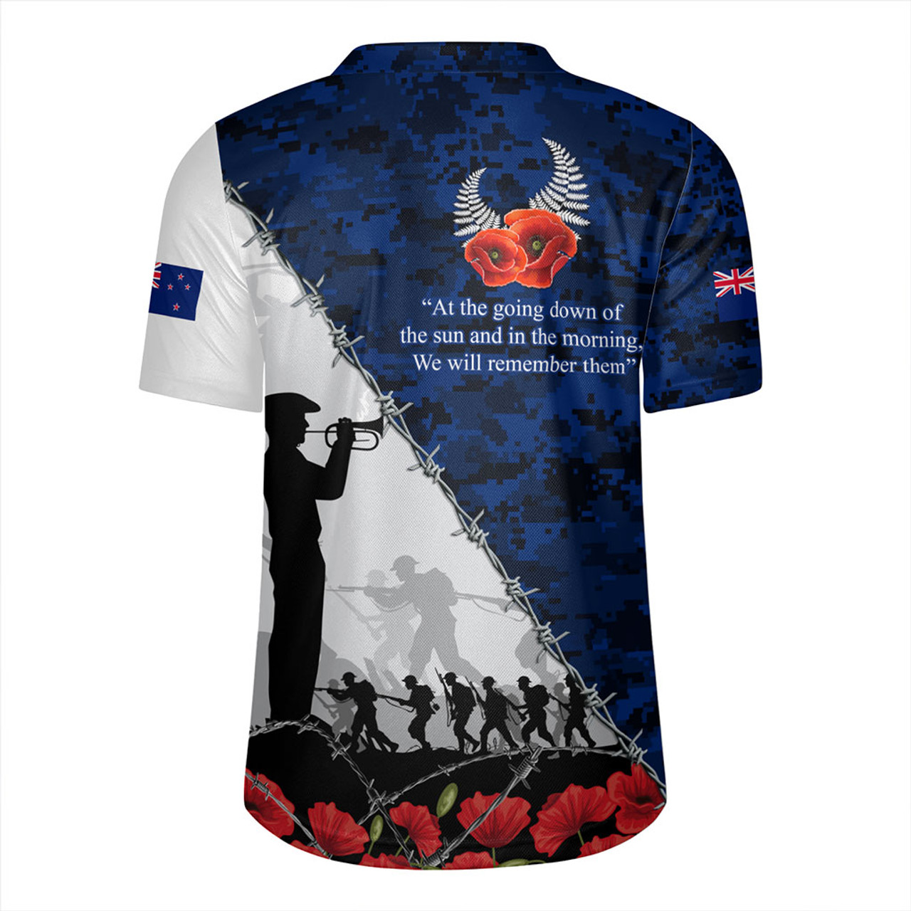 New Zealand Rugby Jersey Anzac Day Poppy Flower And Barbed Wire