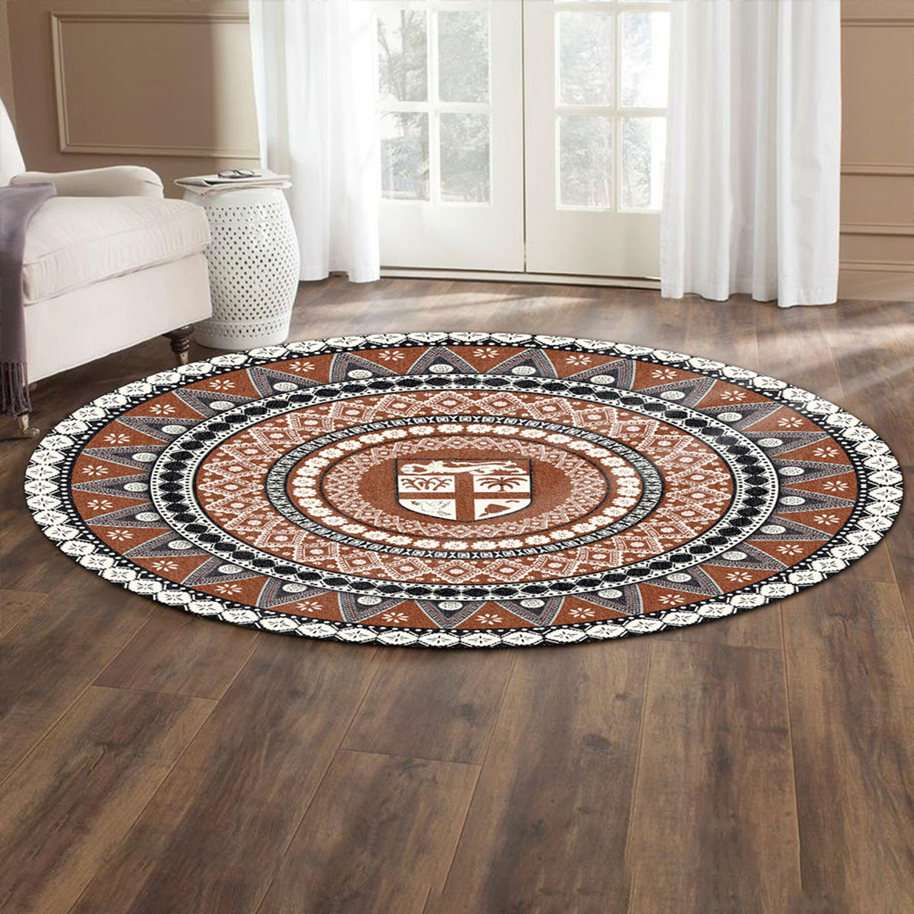 Fiji Round Rug Bula Coat Of Arms Design