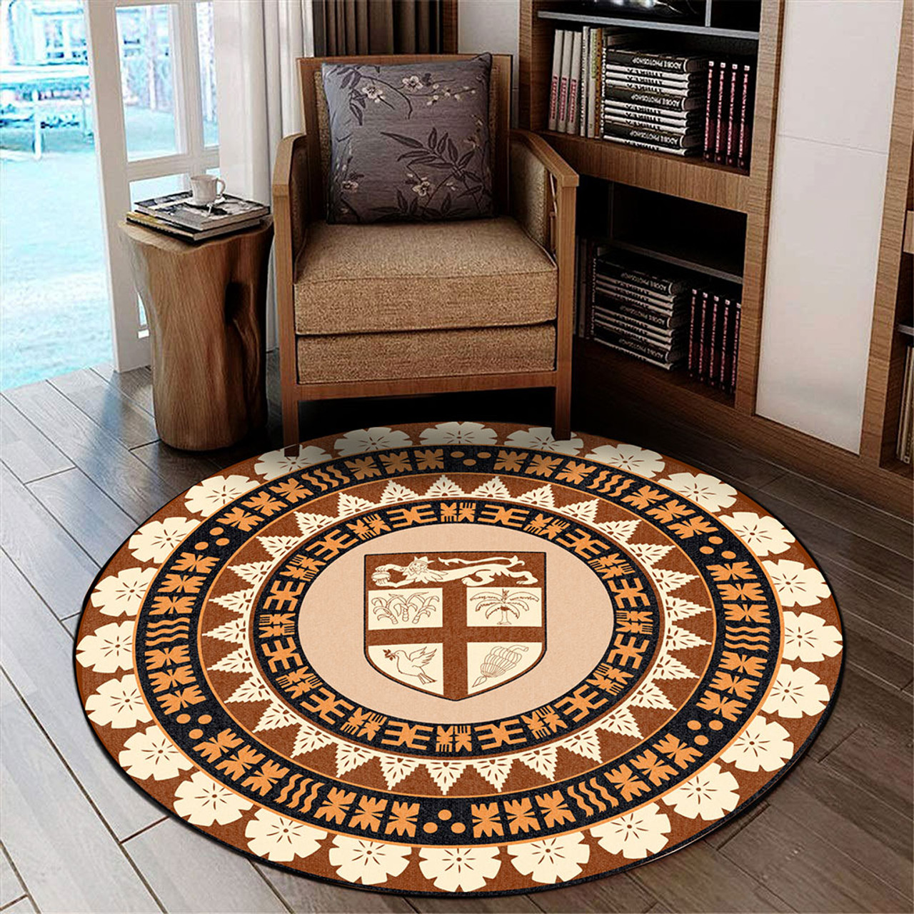 Fiji Round Rug Bula Style Coat Of Arms