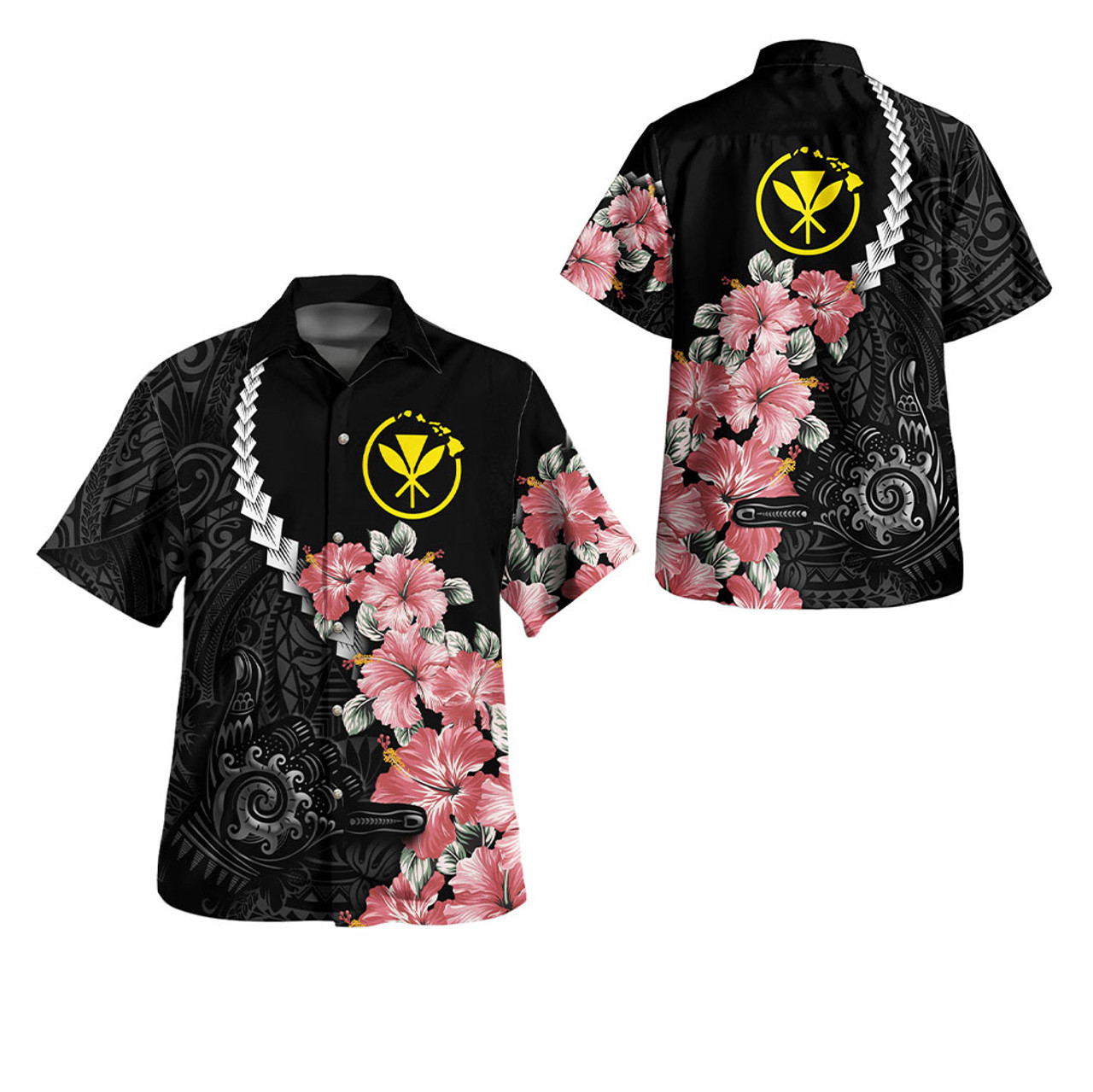 Hawaii Combo Off Shoulder Long Dress And Shirt Shaka Hand Tropical Flowers Polynesian Designs