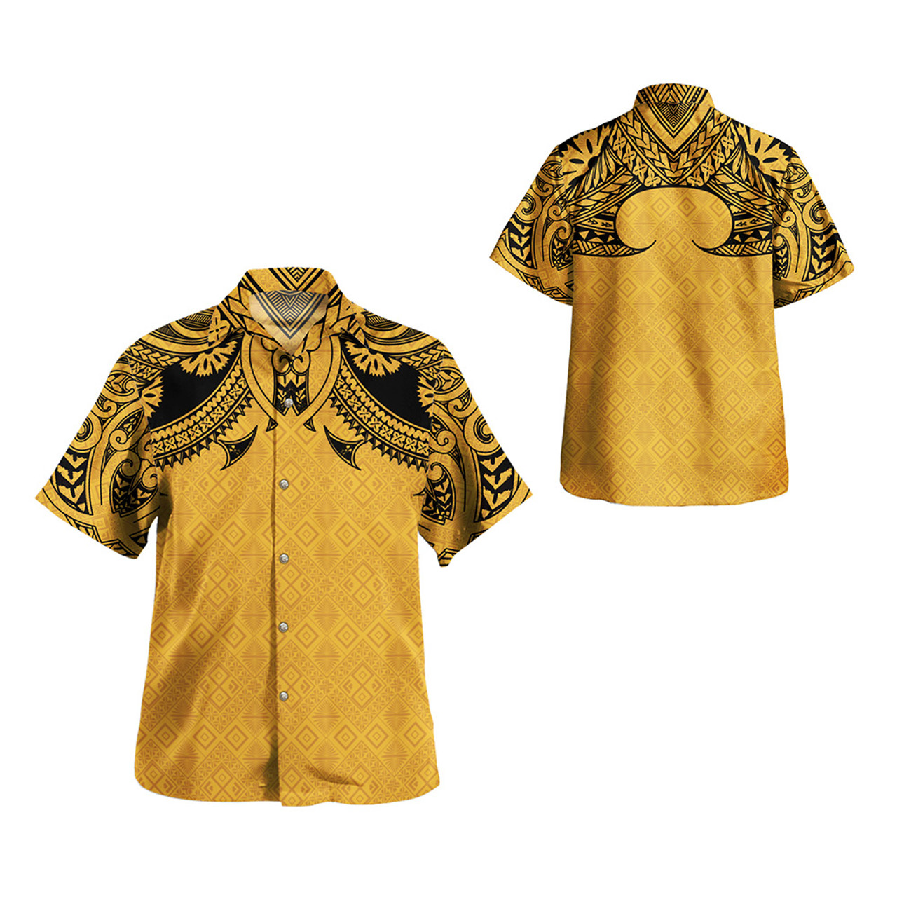 Fiji Combo Off Shoulder Long Dress And Shirt Fijian Masi Pacific Tribal Designs ( Yellow Color )