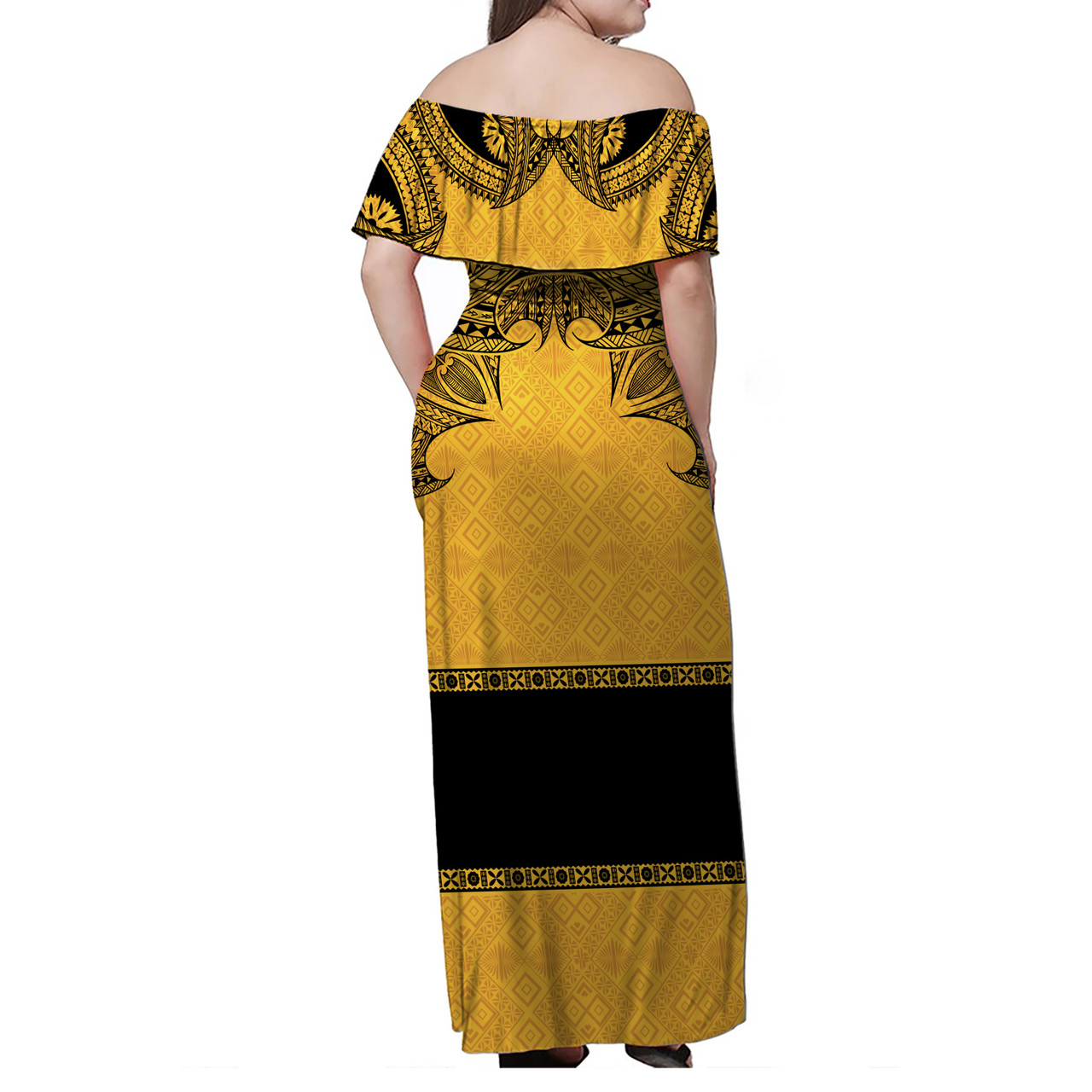 Fiji Woman Off Shoulder Long Dress Fijian Masi Pacific Tribal Designs