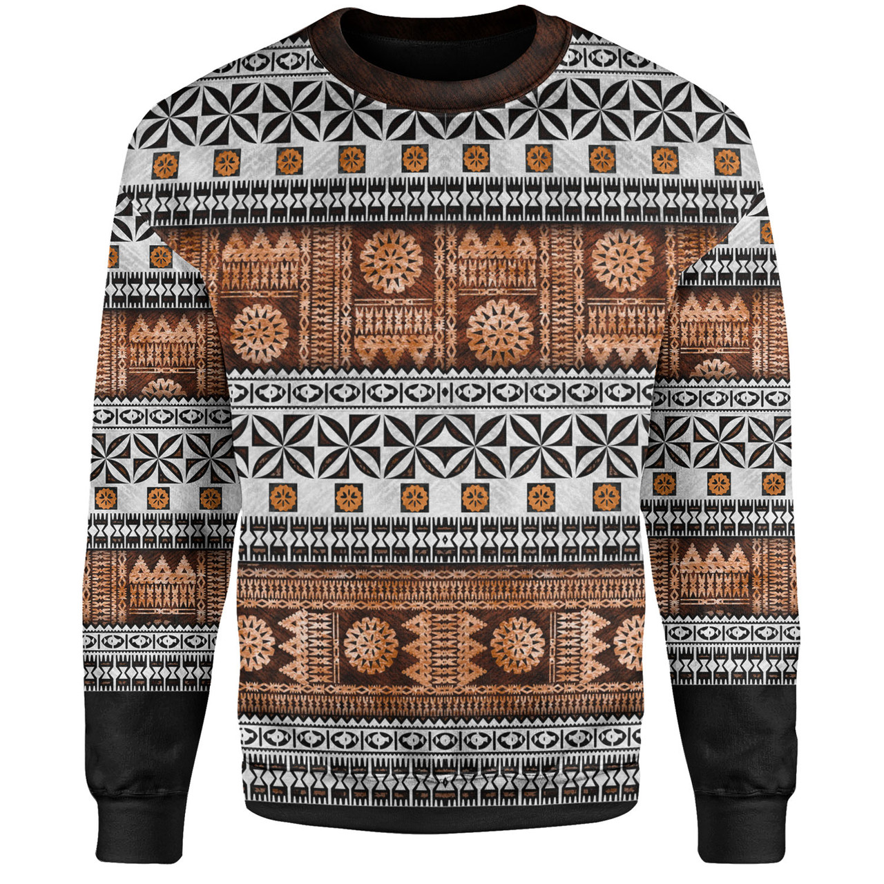 Fiji Sweatshirt Fijian Tapa Pattens Brown Color Vintage Design