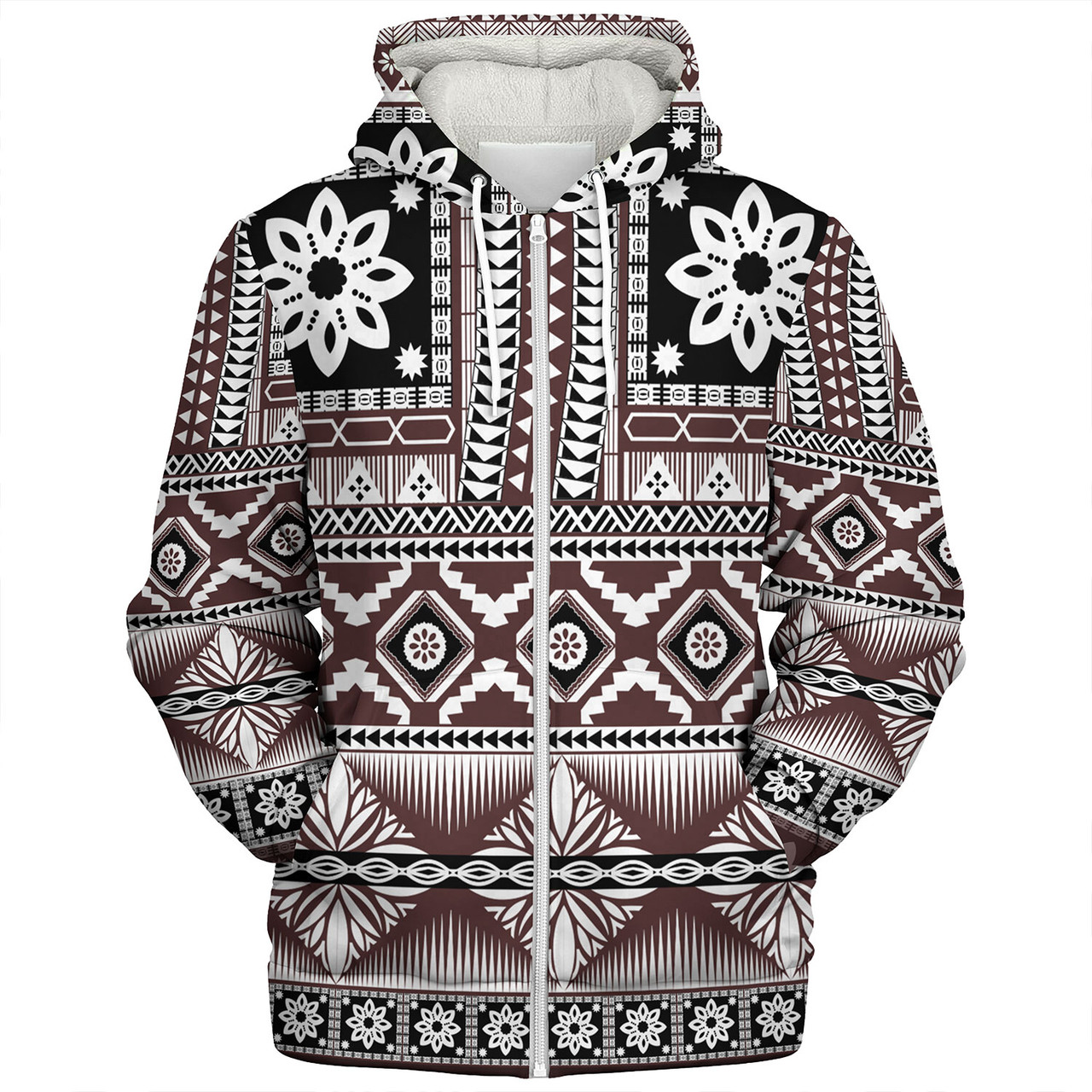 Fiji Sherpa Hoodie Bula Fijian Masi Tapa Vintage Style