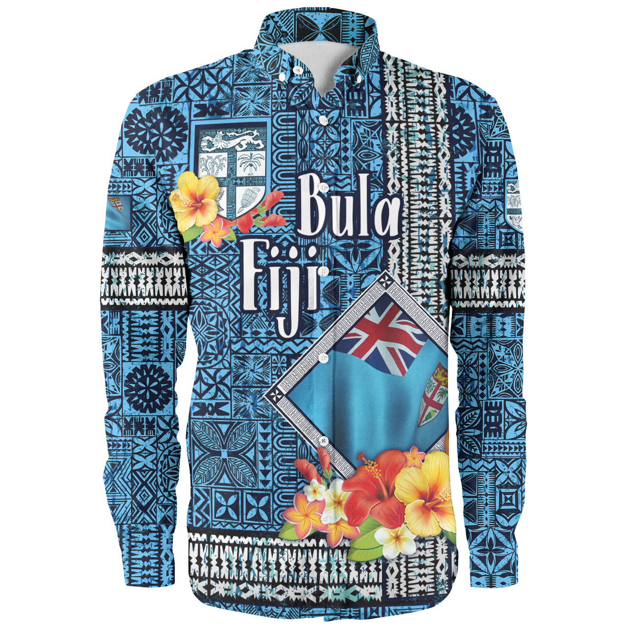 Fiji Long Sleeve Shirt Bula Fiji Masi Tropical Flowers Special Design