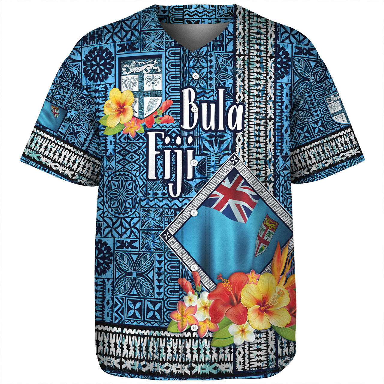 Fiji Baseball Shirt Bula Fiji Masi Tropical Flowers Special Design