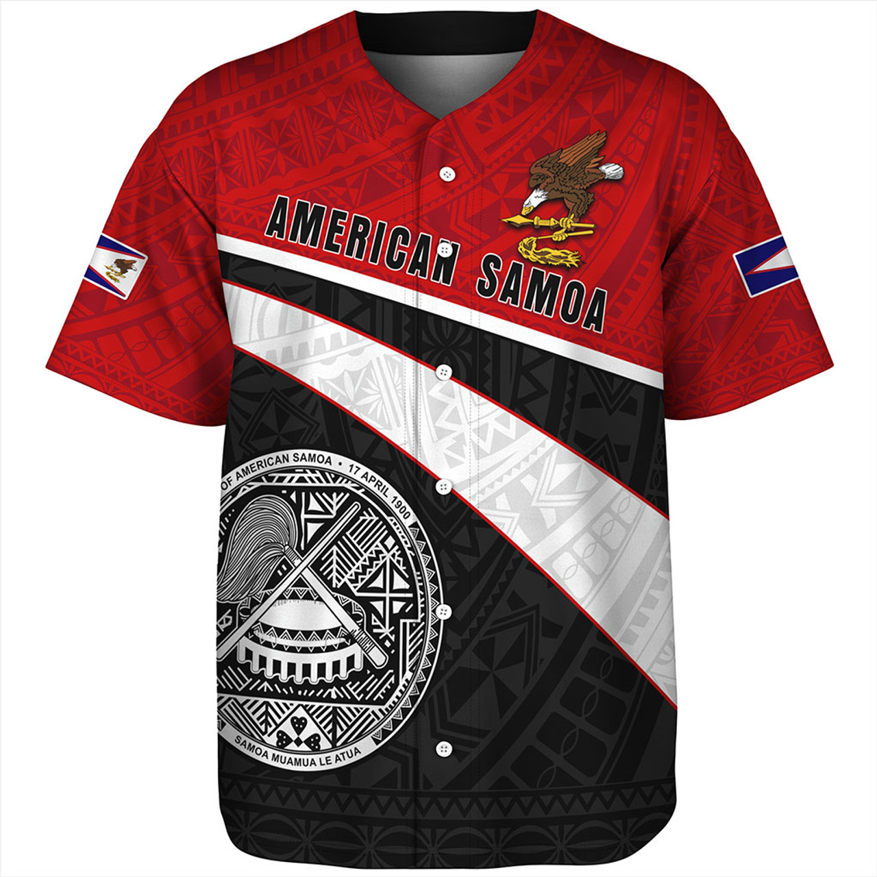 American Samoa Baseball Shirt Polynesian Curve Style