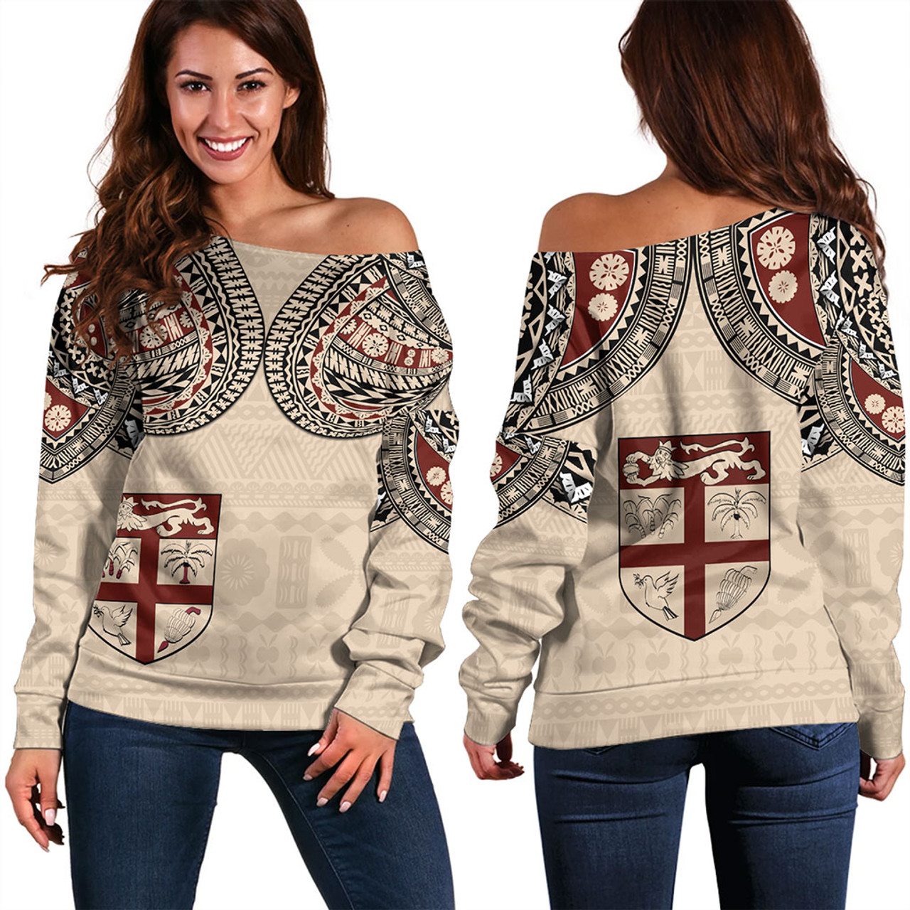 Fiji Off Shoulder Sweatshirt Bula Tattoo Art