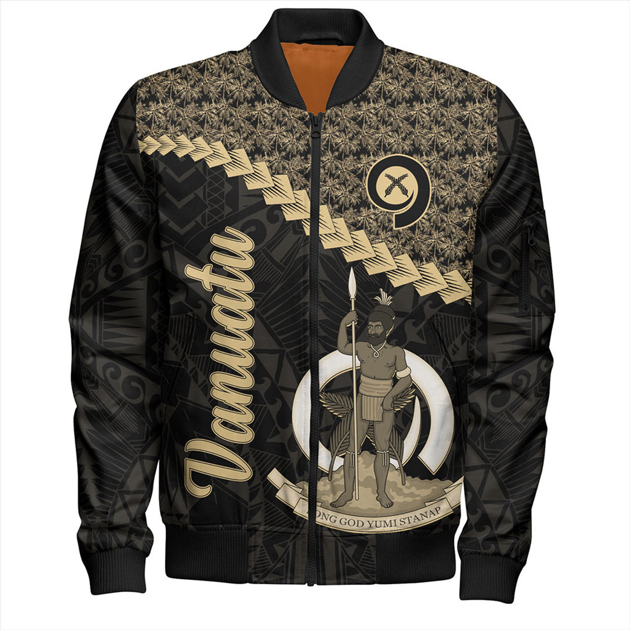 Vanuatu Bomber Jacket Custom Melanesia Tribal Golden Coconut