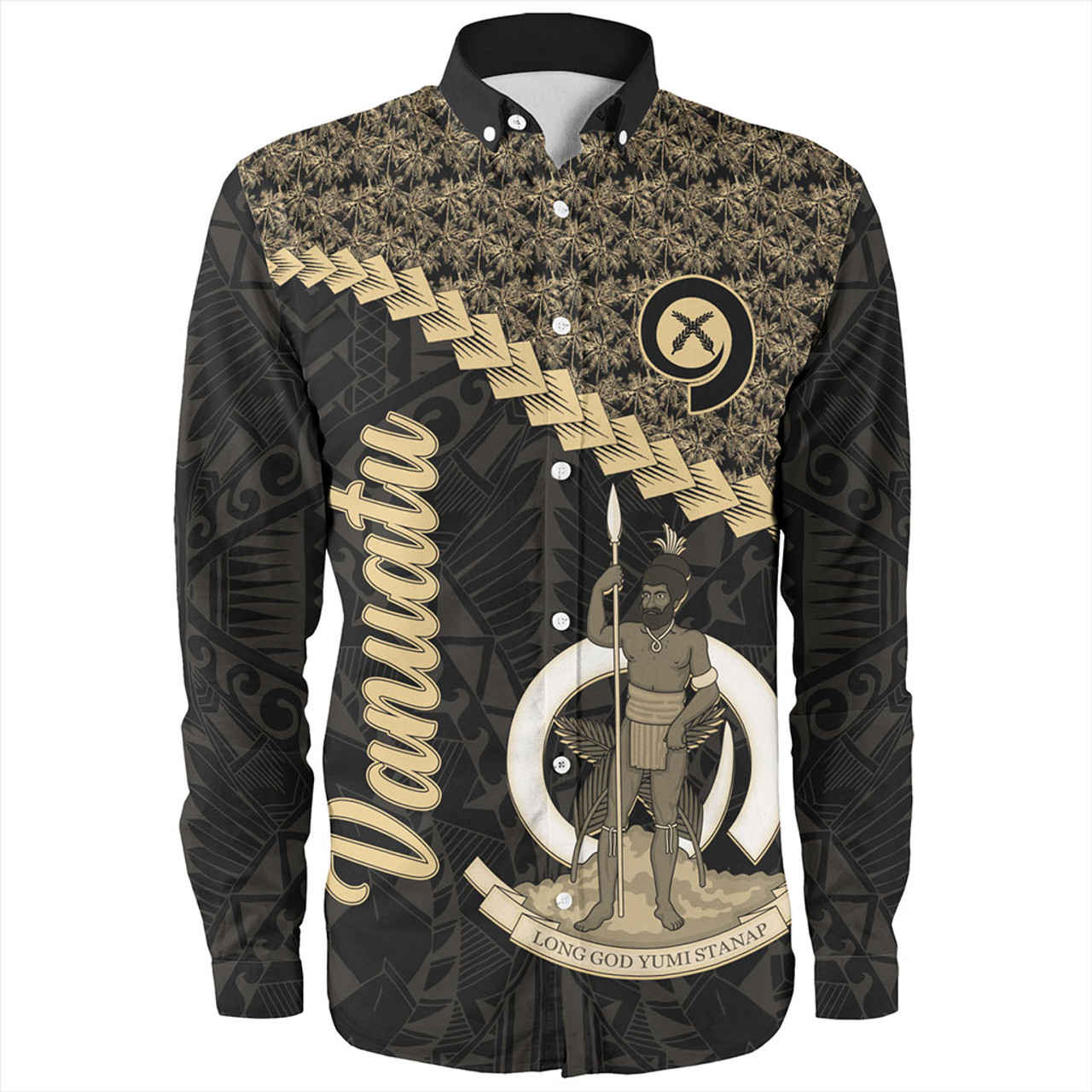 Vanuatu Long Sleeve Shirt Custom Melanesia Tribal Golden Coconut