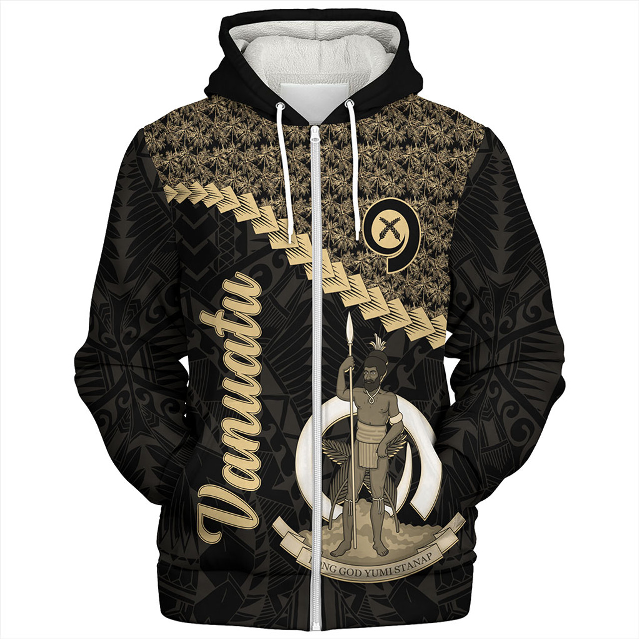 Vanuatu Sherpa Hoodie Custom Melanesia Tribal Golden Coconut