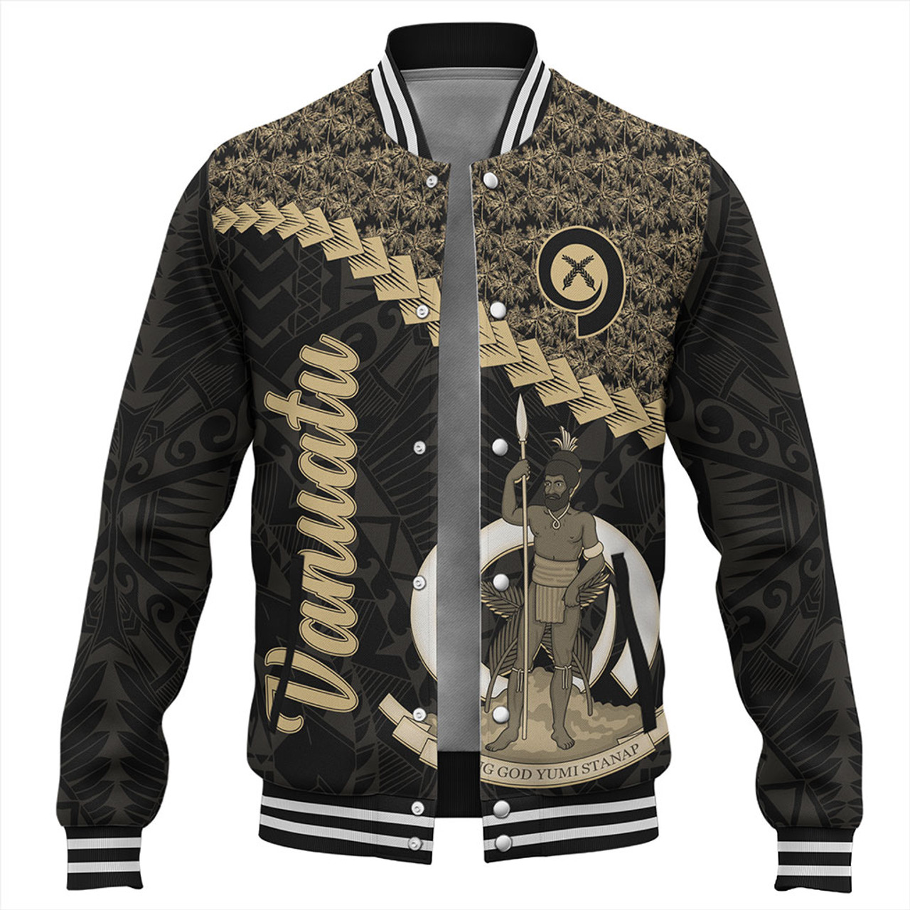 Vanuatu Baseball Jacket Custom Melanesia Tribal Golden Coconut