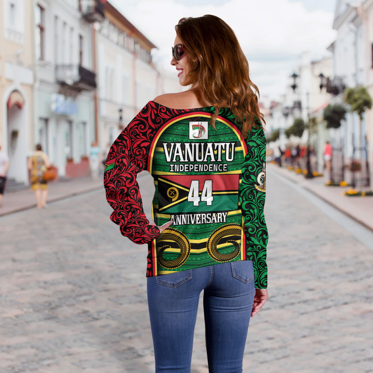 Vanuatu Off Shoulder Sweatshirt Happy Independence Day Vanuatu Design