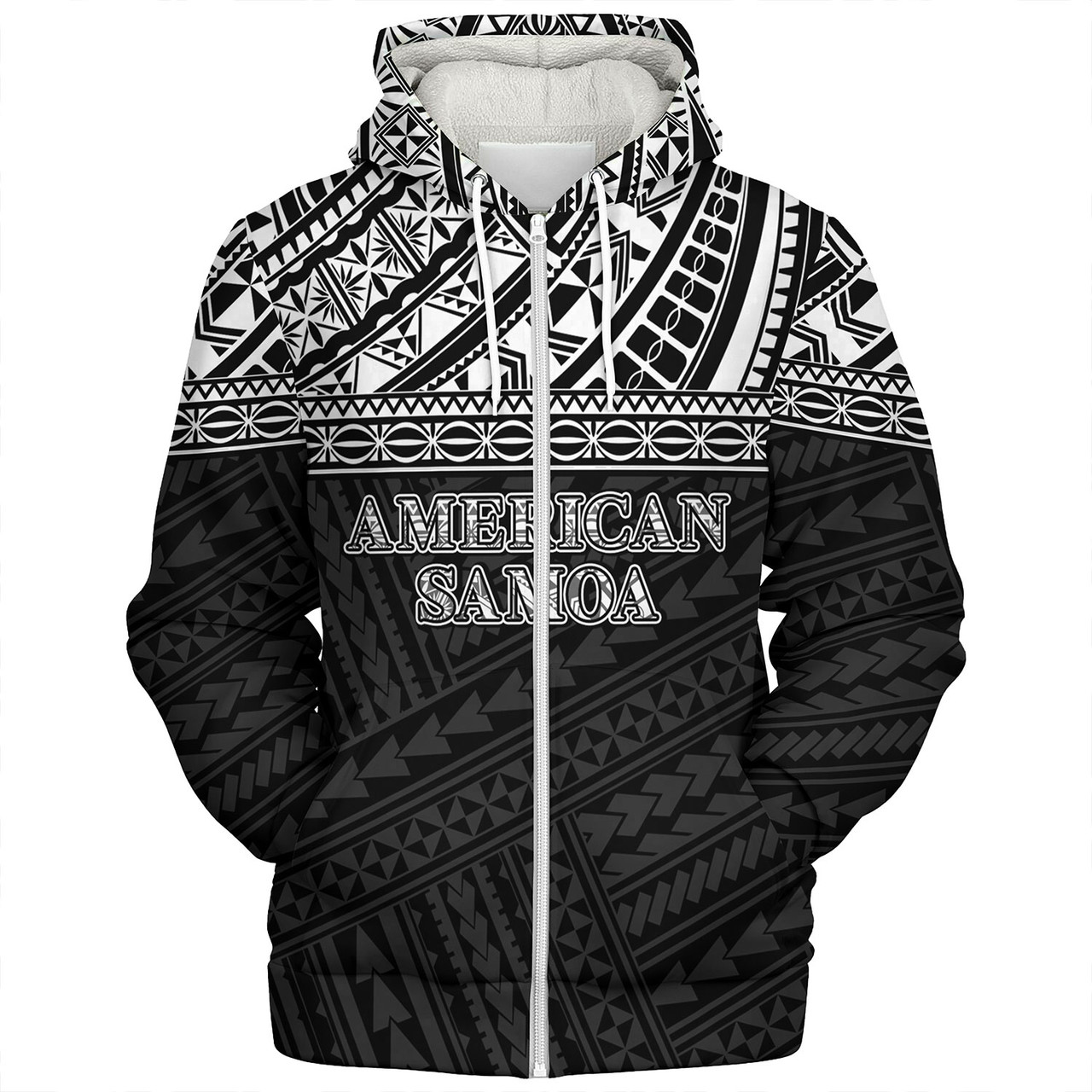 American Samoa Sherpa Hoodie Custom Polynesian Black Version