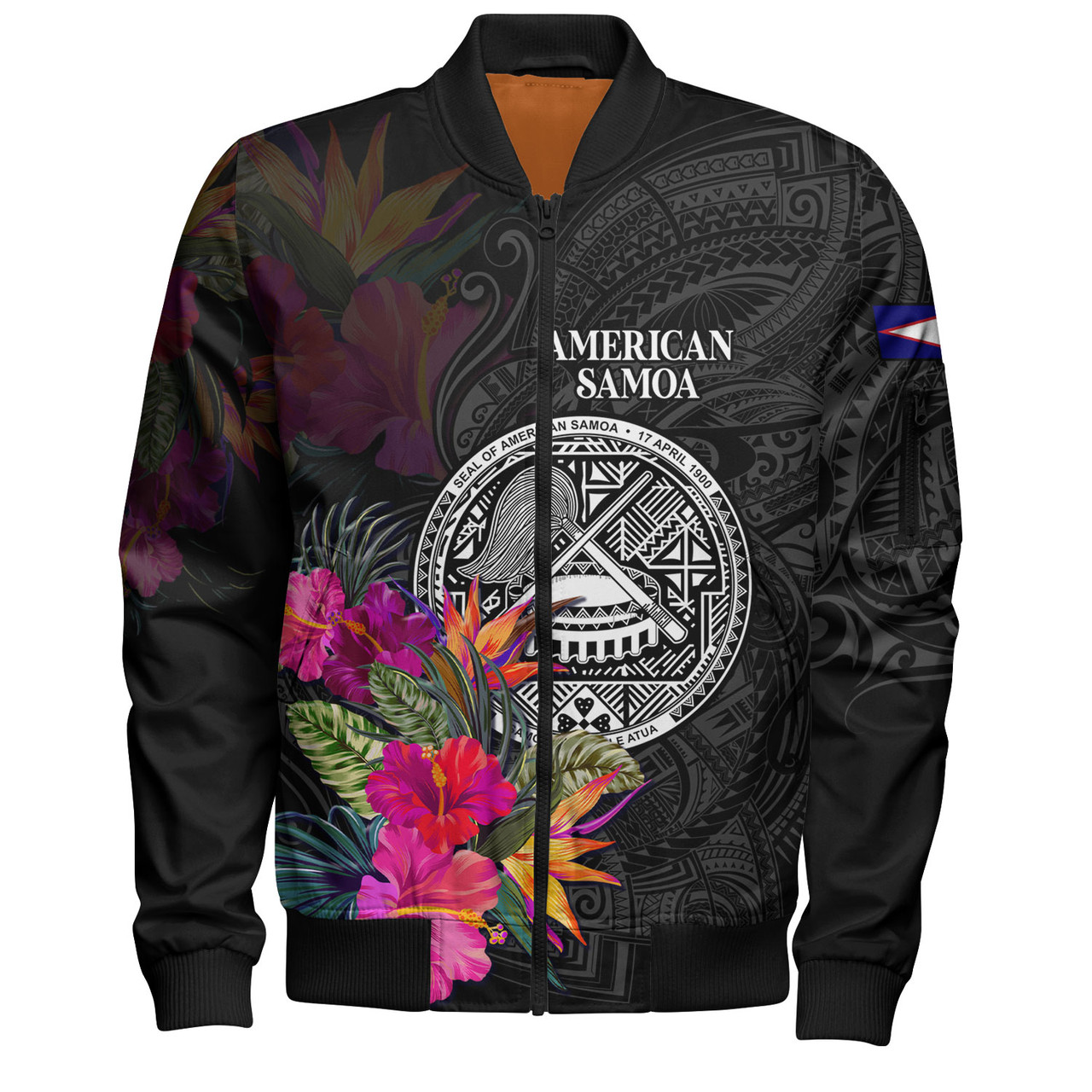 American Samoa Bomber Jacket Custom Polynesian Pattern Tropical Floral Design
