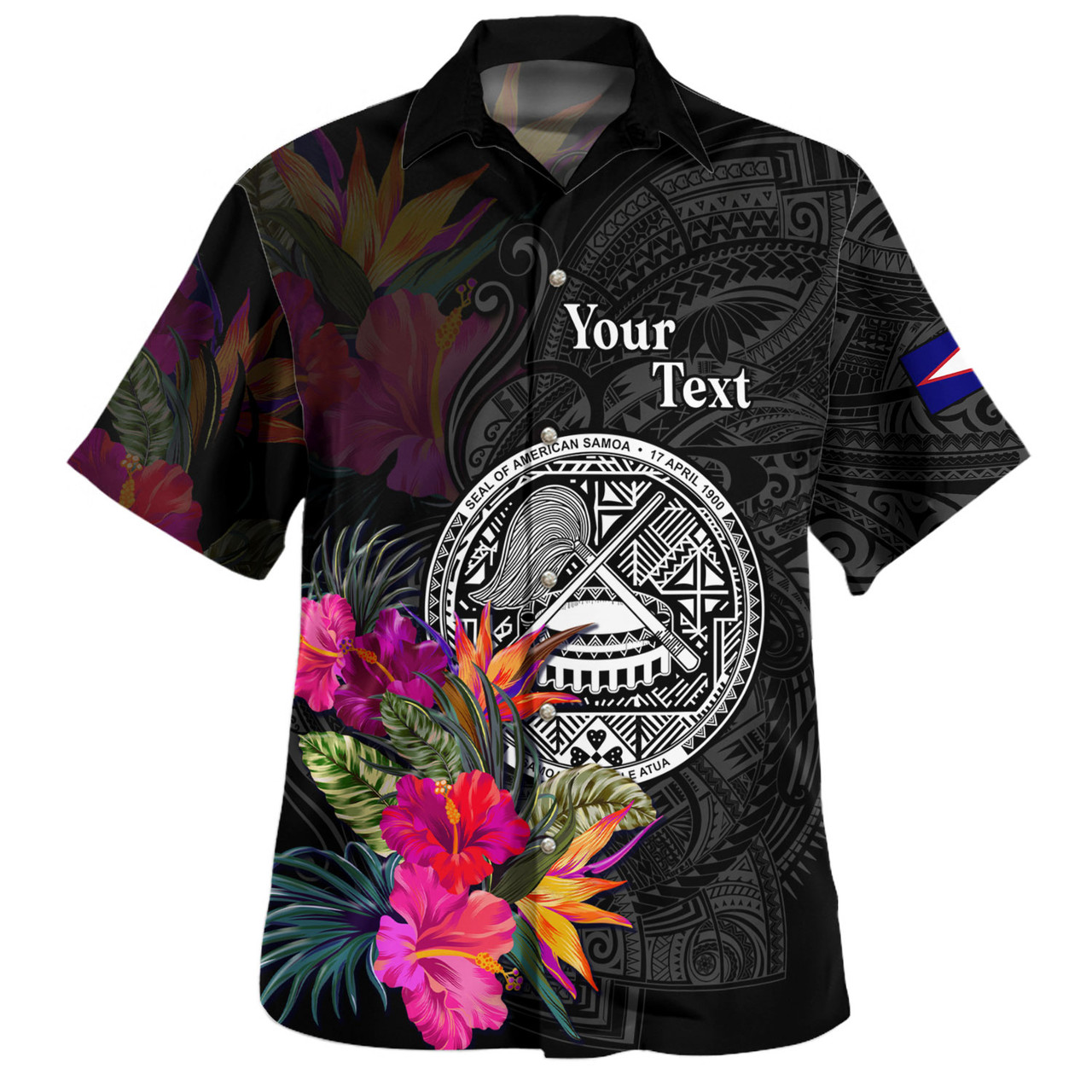 American Samoa Hawaiian Shirt Custom Polynesian Pattern Tropical Floral Design
