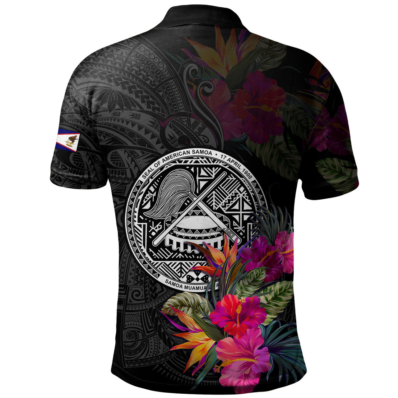 American Samoa Polo Shirt Custom Polynesian Pattern Tropical Floral Design