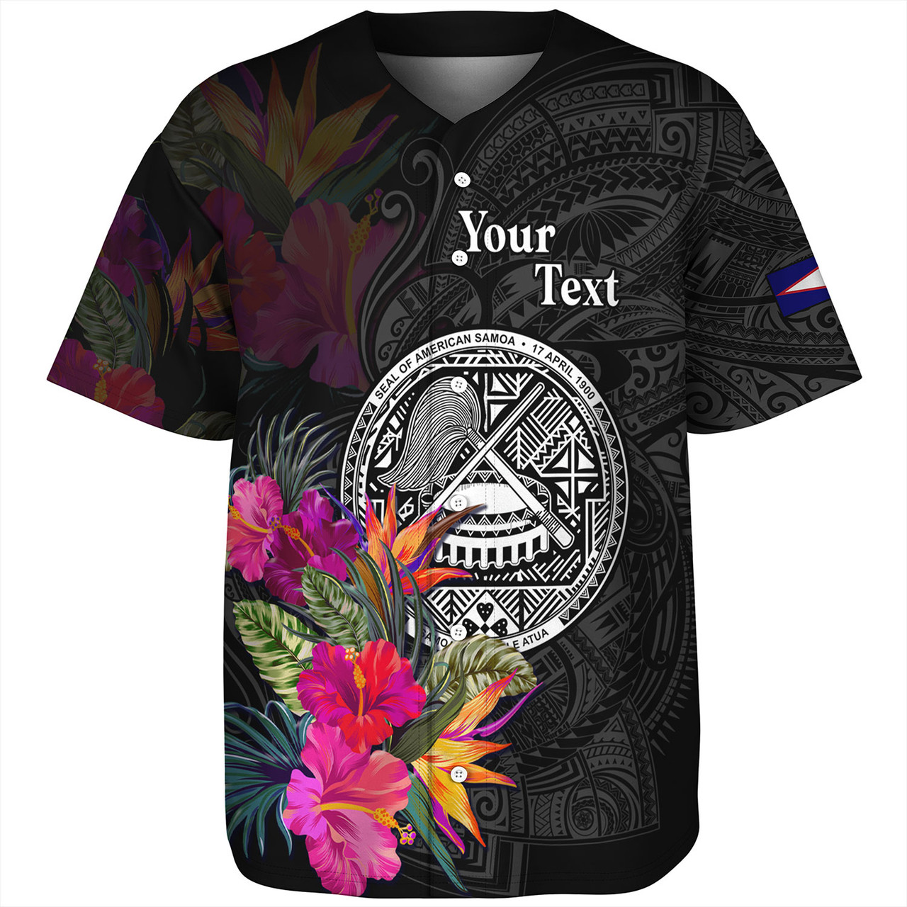 American Samoa Baseball Shirt Custom Polynesian Pattern Tropical Floral Design