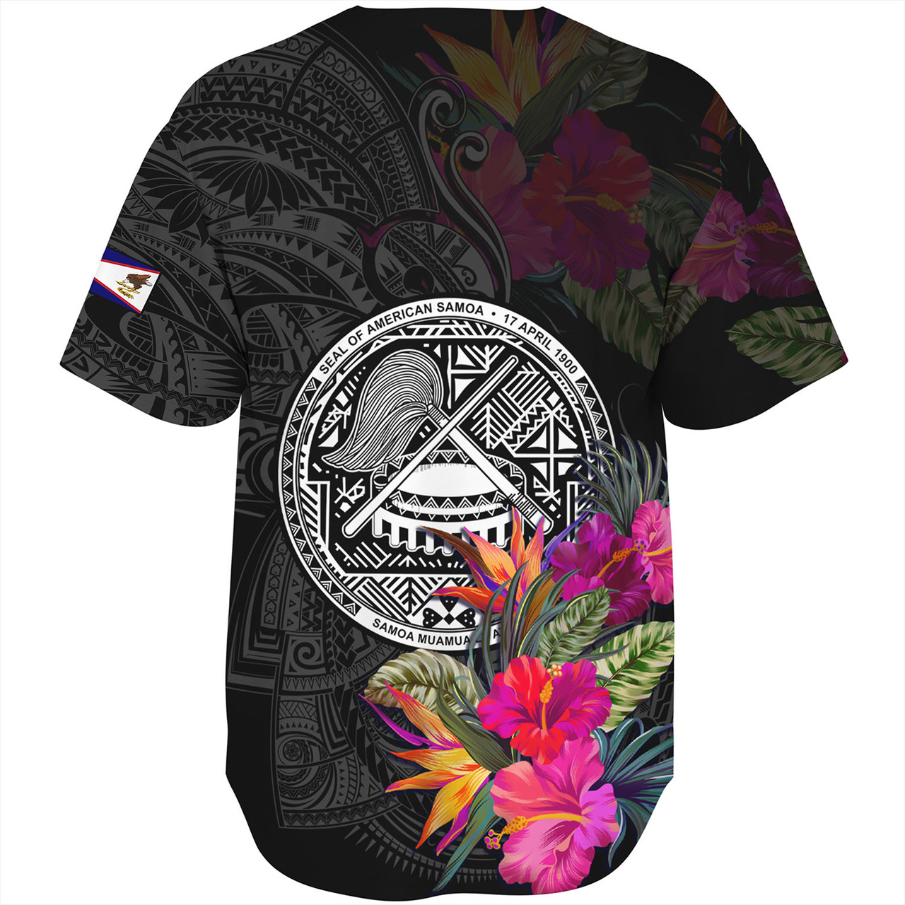 American Samoa Baseball Shirt Custom Polynesian Pattern Tropical Floral Design