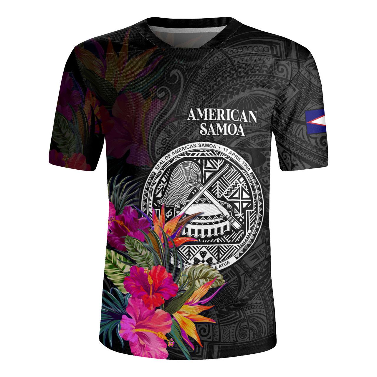 American Samoa Rugby Jersey Custom Polynesian Pattern Tropical Floral Design