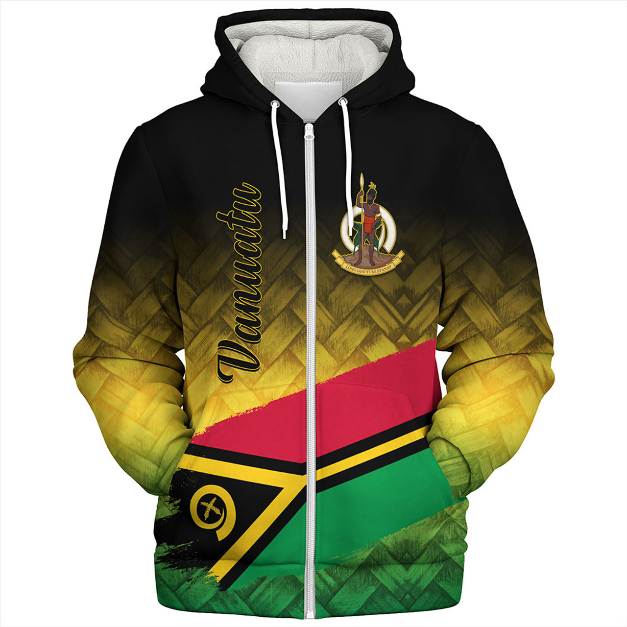 Vanuatu Sherpa Hoodie Flag Lauhala Style