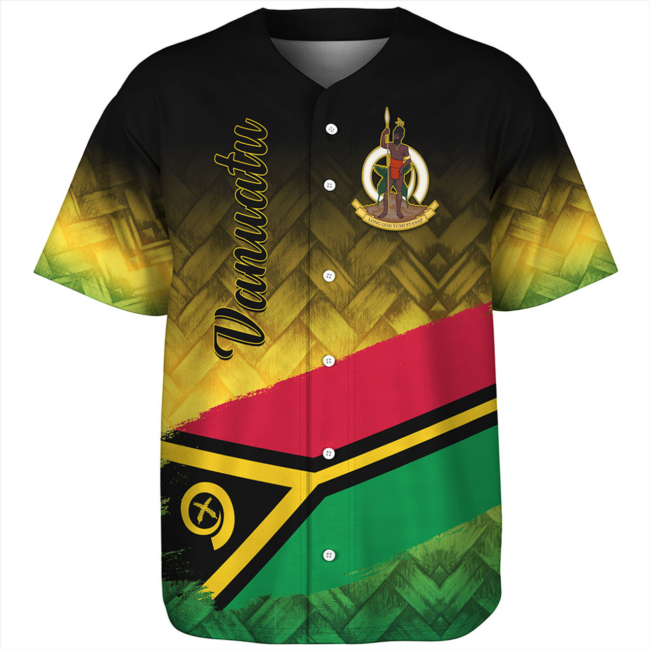 Vanuatu Baseball Shirt Flag Lauhala Style