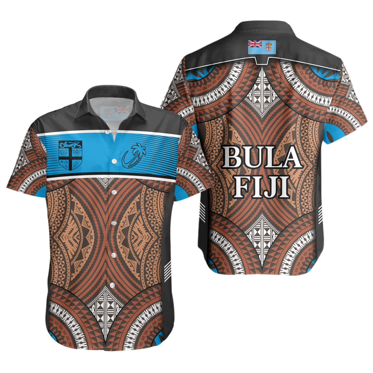 Fiji Short Sleeve Shirt Custom Bula Fiji Rugby Tapa Design