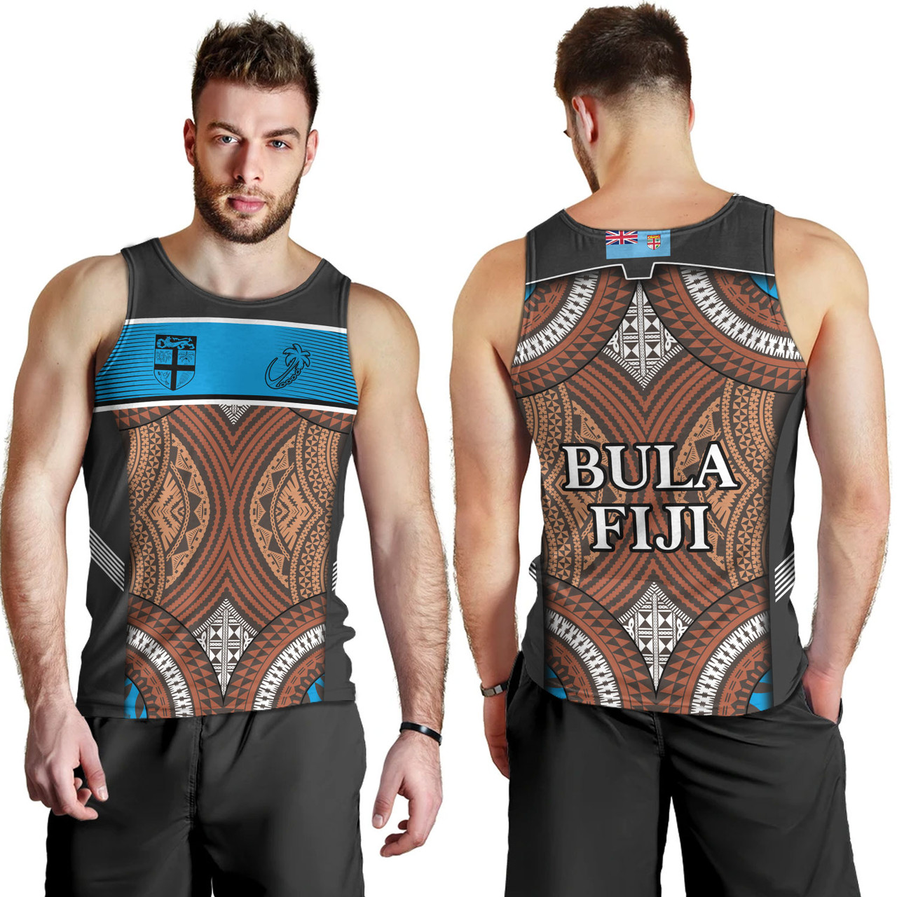 Fiji Tank Top Custom Bula Fiji Rugby Tapa Design