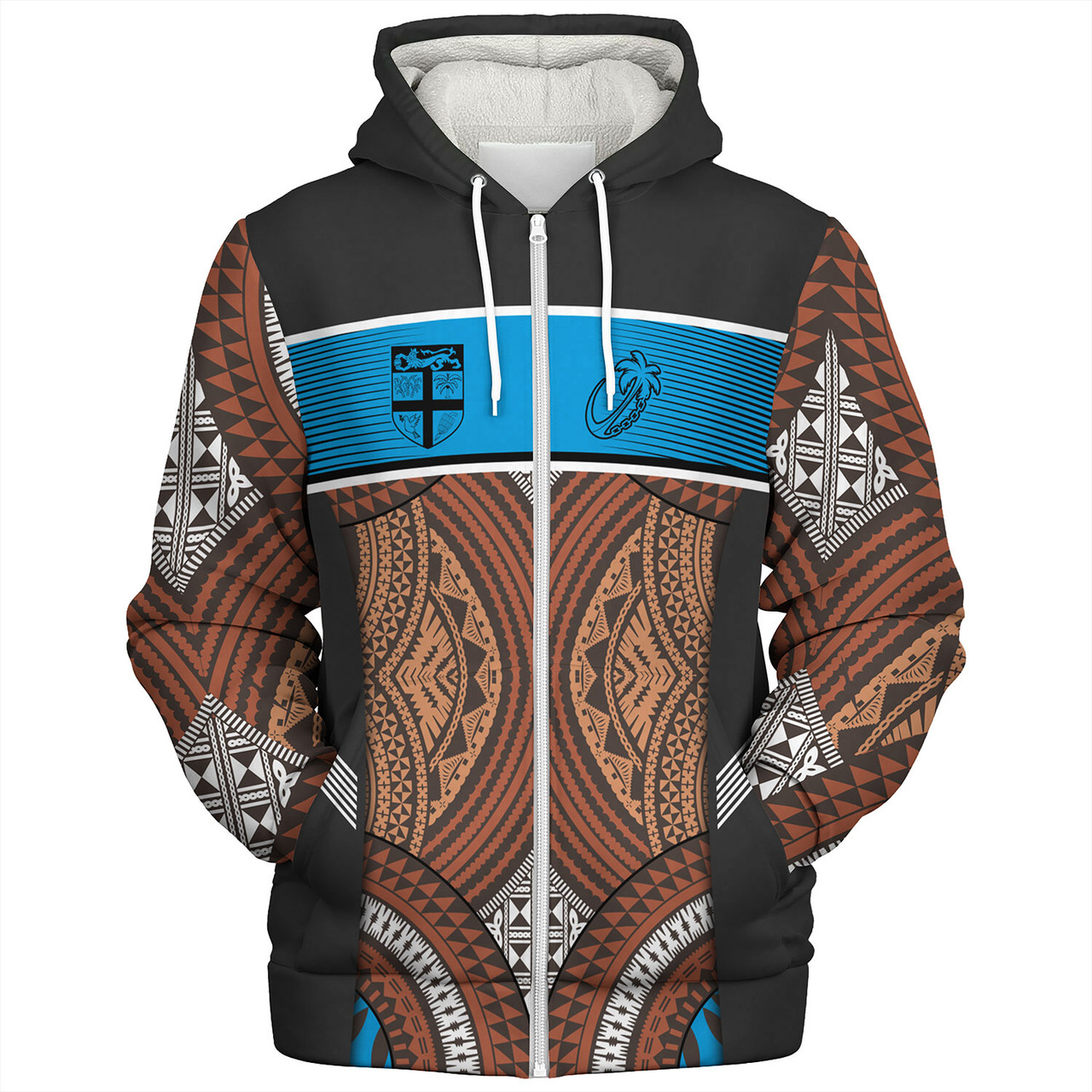 Fiji Sherpa Hoodie Custom Bula Fiji Rugby Tapa Design