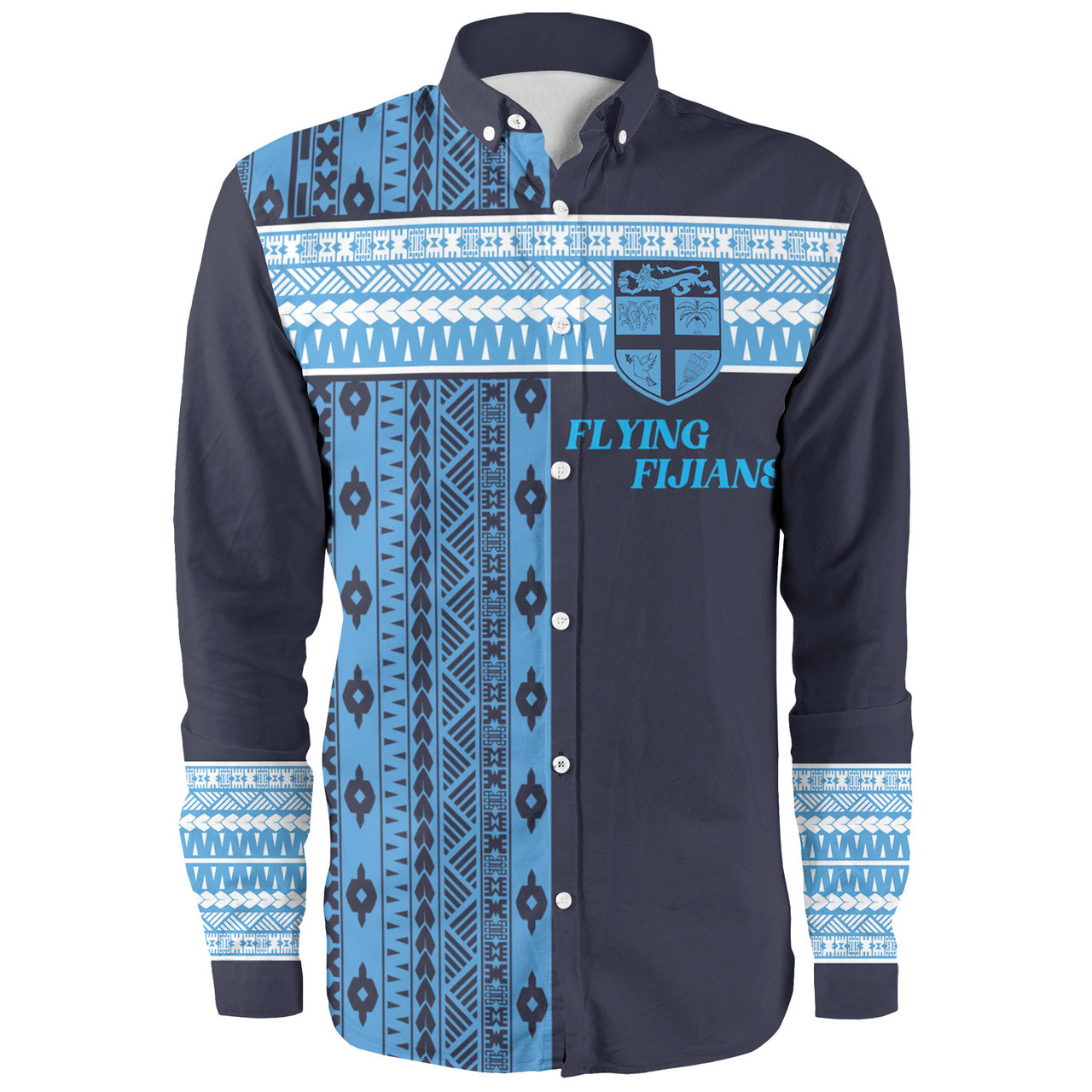 Fiji Long Sleeve Shirt Custom Rugby Flying Fijian Makare And Tapa Design