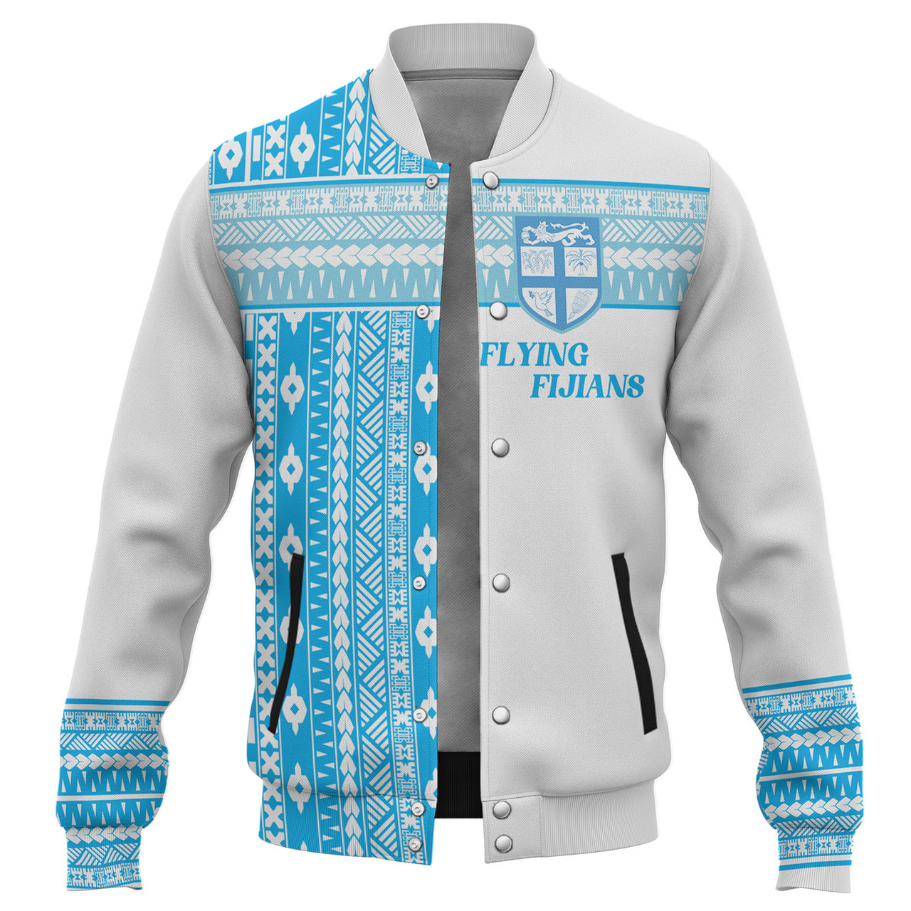 Fiji Baseball Jacket Custom Rugby Flying Fijian Makare And Tapa Design