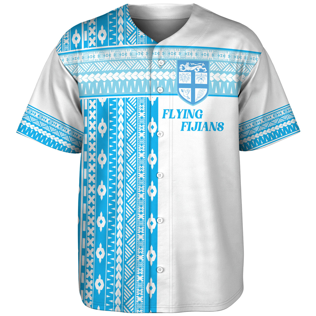 Fiji Baseball Shirt Custom Rugby Flying Fijian Makare And Tapa Design