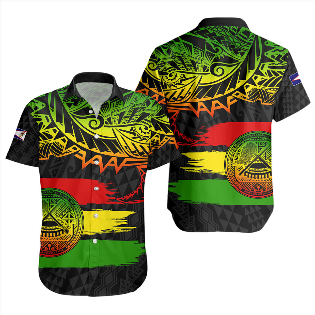 American Samoa Short Sleeve Shirt Tribal Polynesian Grunge Reggae
