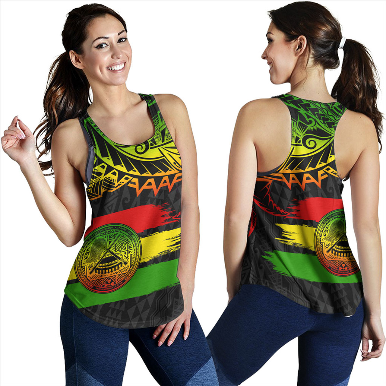 American Samoa Women Tank Tribal Polynesian Grunge Reggae