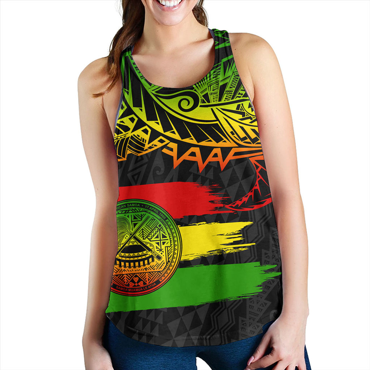 American Samoa Women Tank Tribal Polynesian Grunge Reggae