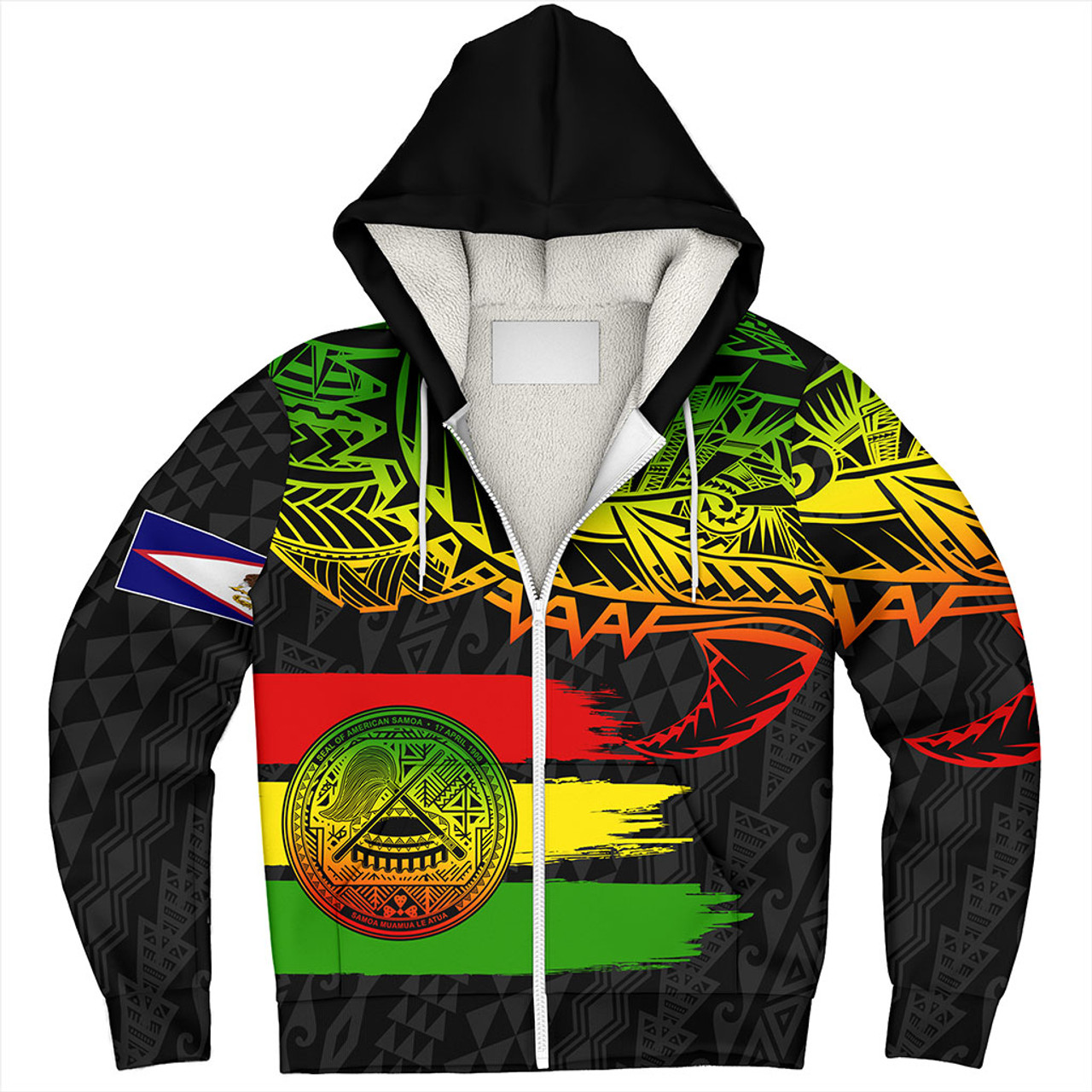 American Samoa Sherpa Hoodie Tribal Polynesian Grunge Reggae