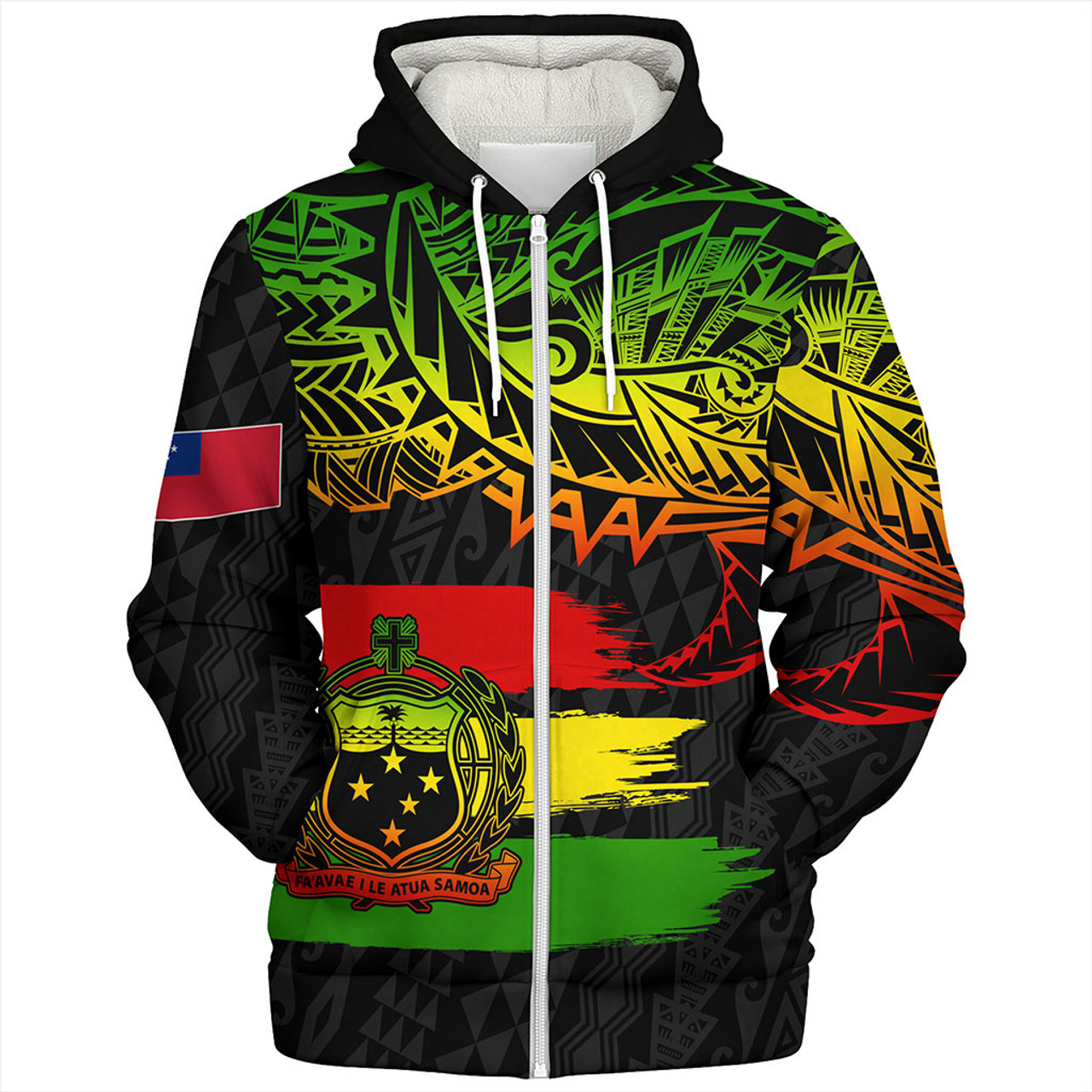 Samoa Sherpa Hoodie Tribal Polynesian Grunge Reggae