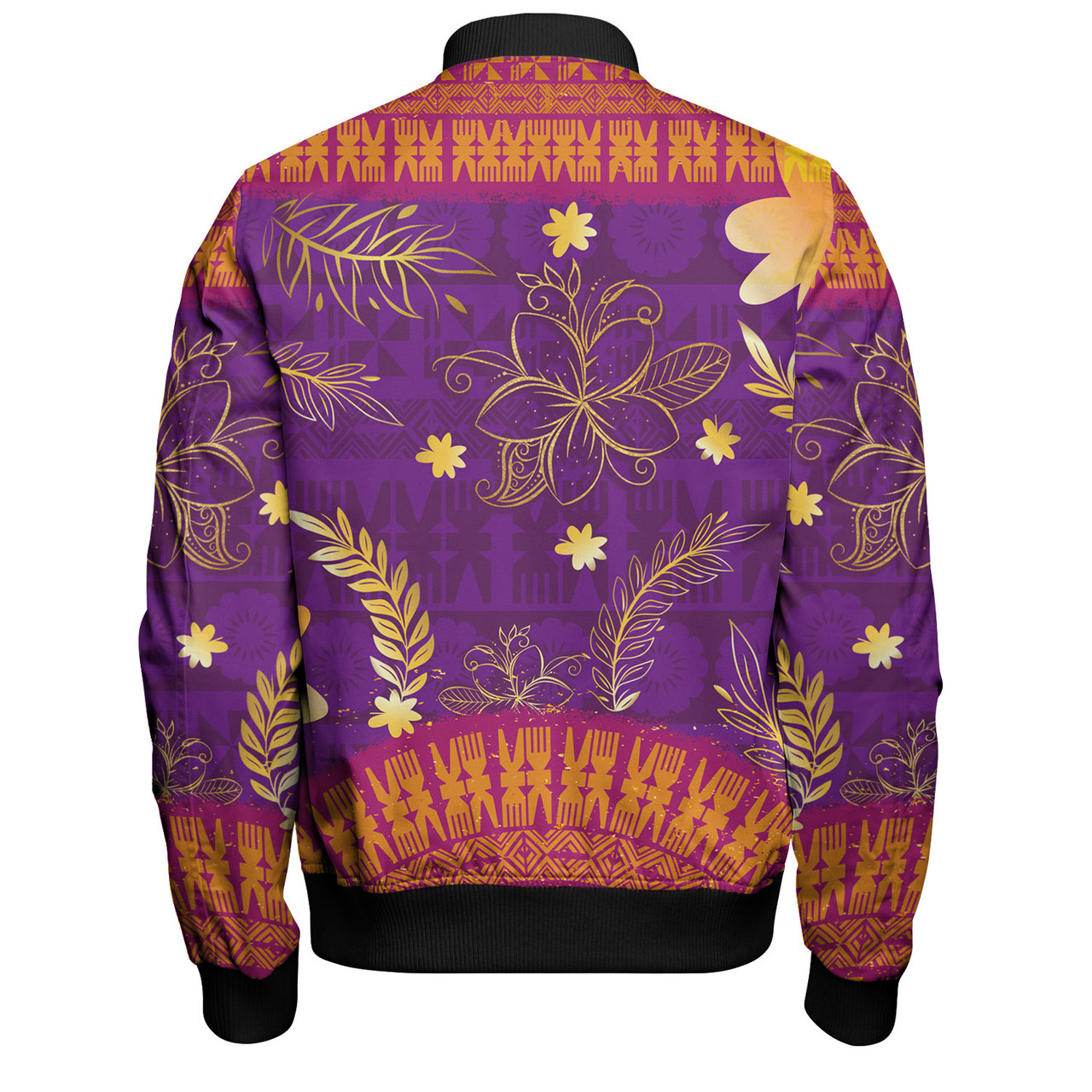 Fiji Bomber Jacket Fiji Tapa Tropical Plumeria Flowers Bouquet