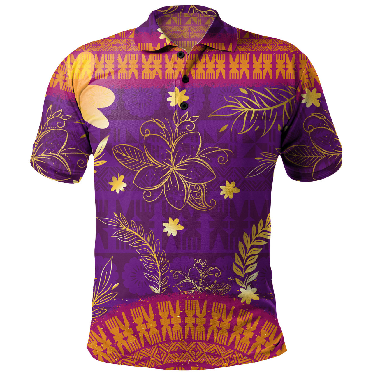 Fiji Polo Shirt Fiji Tapa Tropical Plumeria Flowers Bouquet