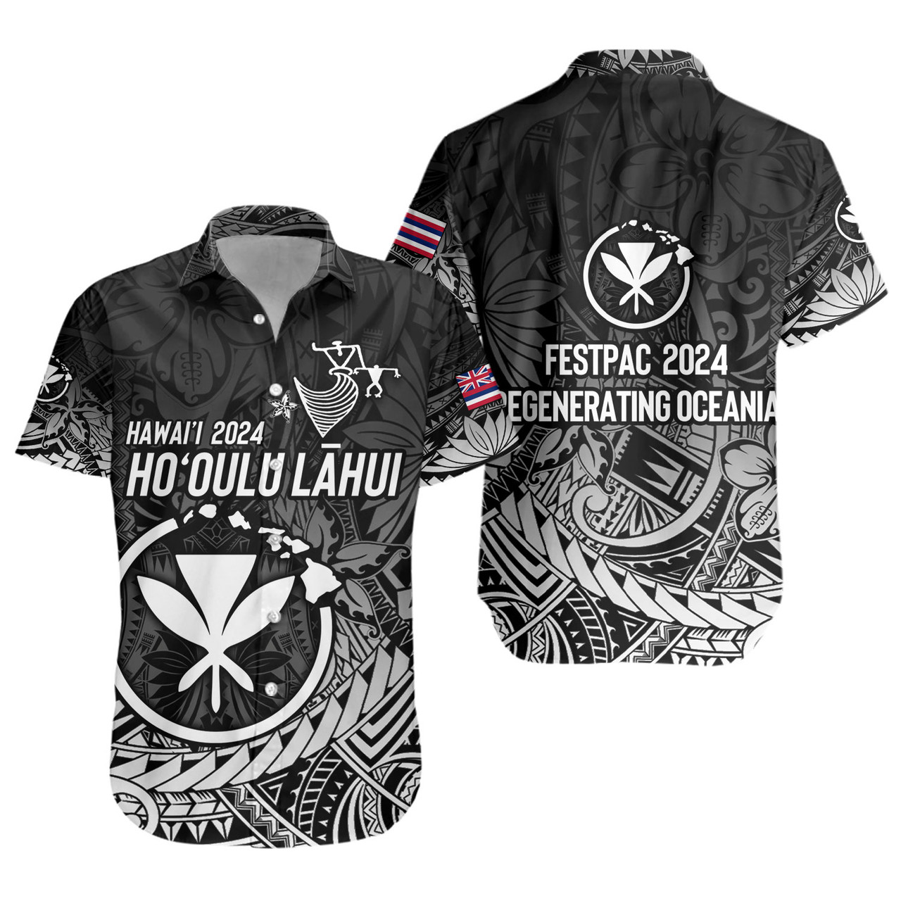 Hawaii Short Sleeve Shirt FestPAC 2024 Polynesian Pattern Design
