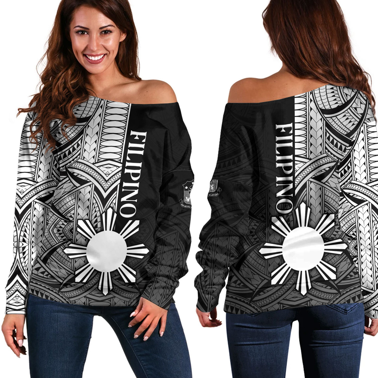 Philippines Filipinos Off Shoulder Sweatshirt Cool Filipino Tribal Tatau Style