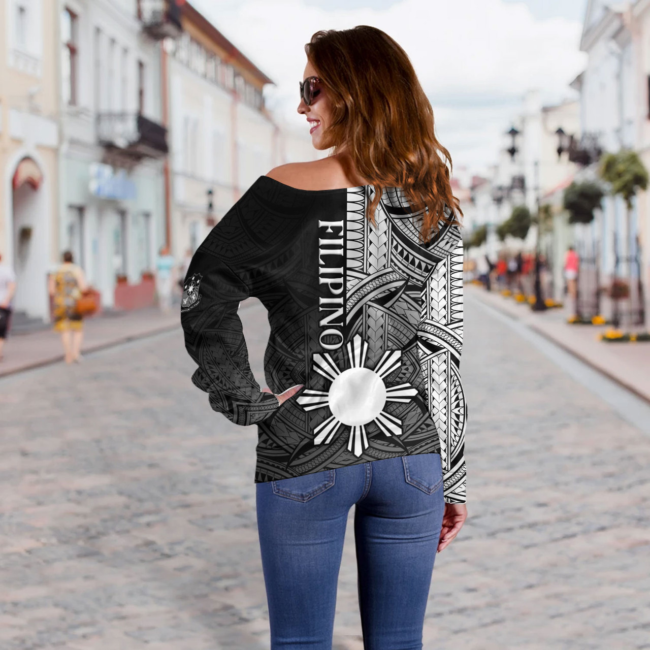 Philippines Filipinos Off Shoulder Sweatshirt Cool Filipino Tribal Tatau Style