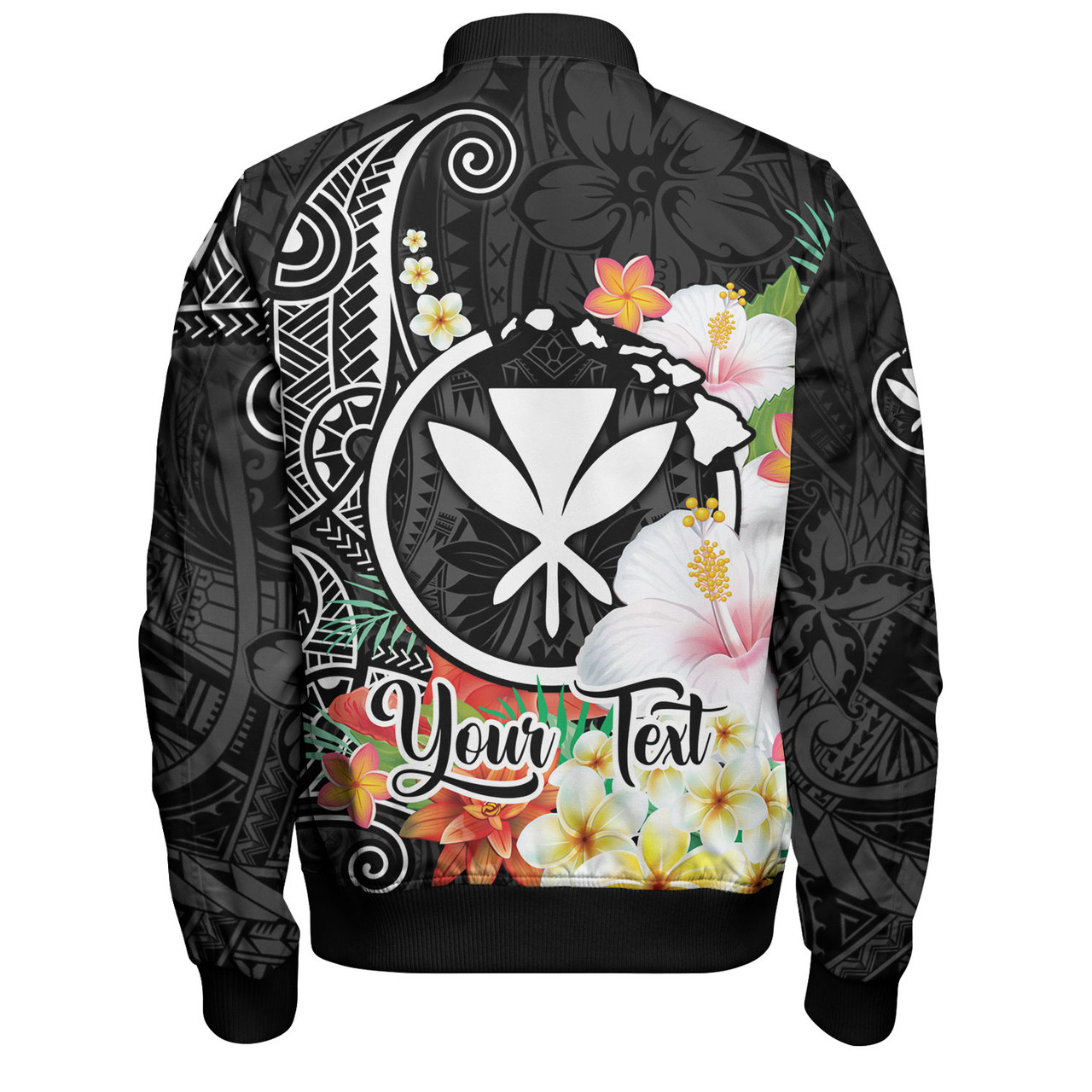 Hawaii Bomber Jacket Custom Polynesian Curve Pattern Design With Tropical Floral Collection