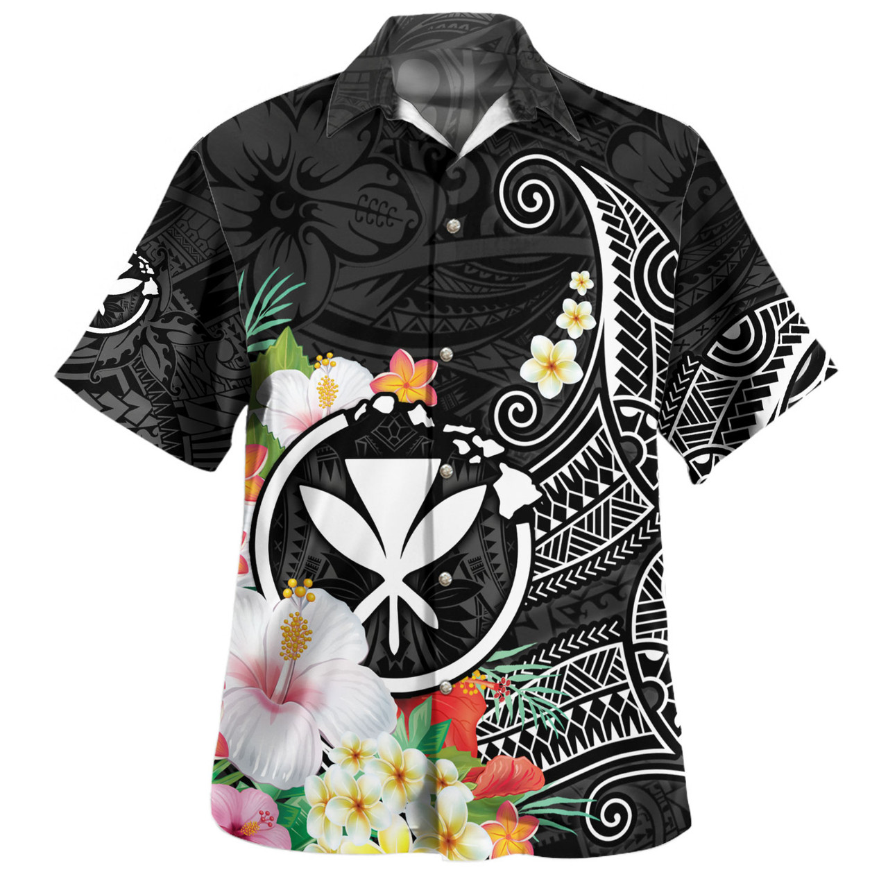 Hawaii Hawaiian Shirt Custom Polynesian Curve Pattern Design With Tropical Floral Collection